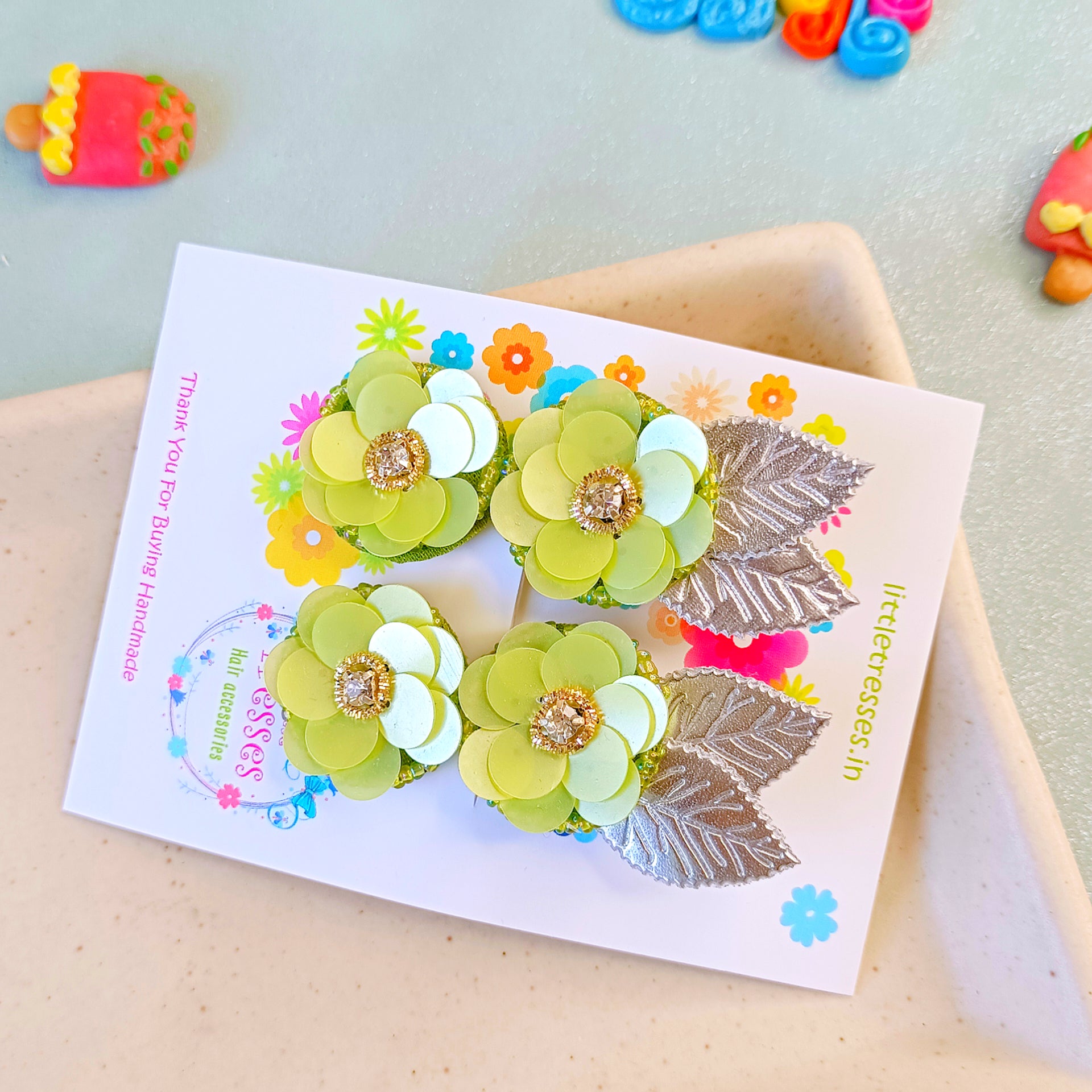 Quirky Flower with Leaves Clip Pair