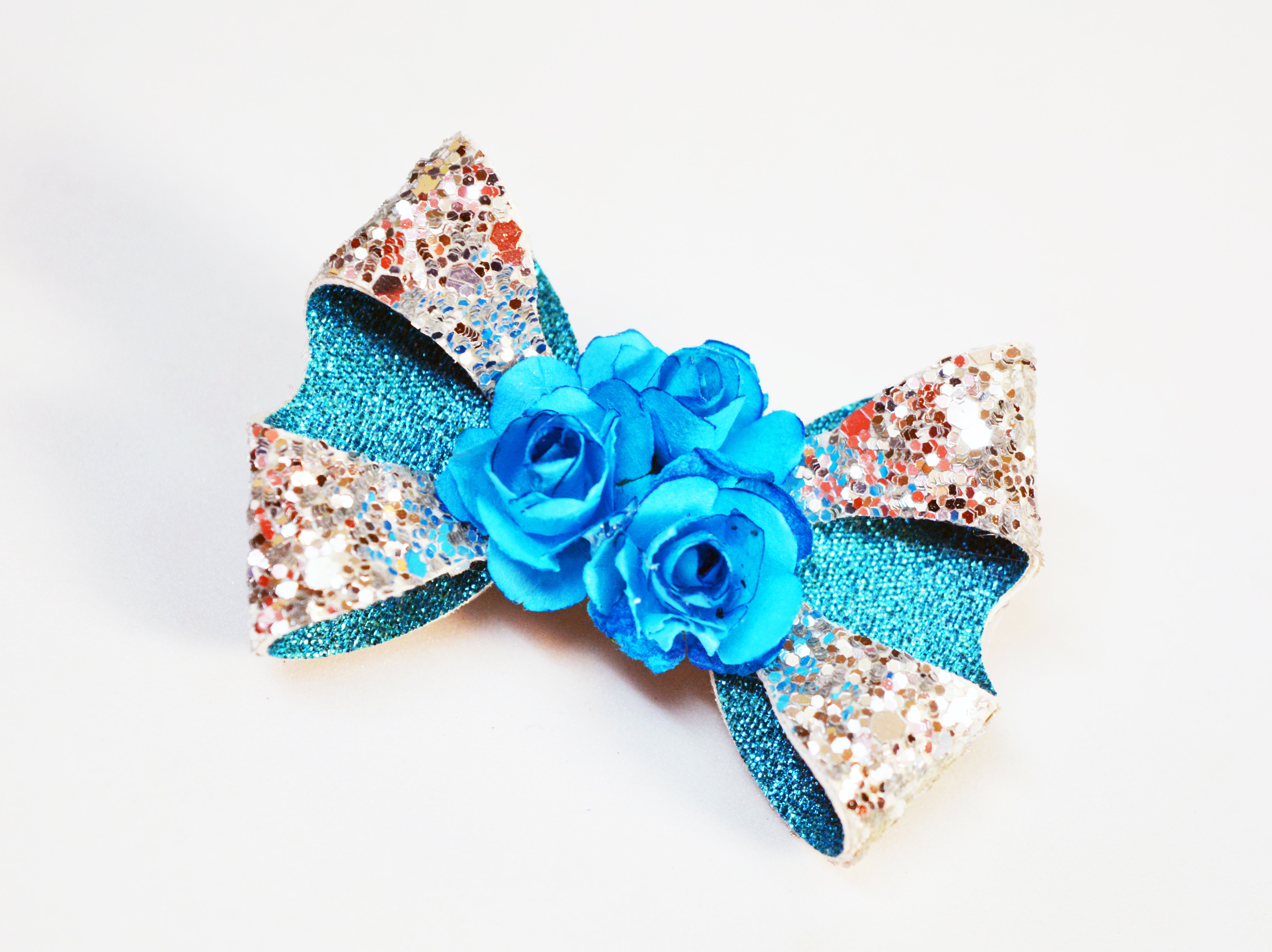 Double Loop Bow Clip - Light Blue & Silver
