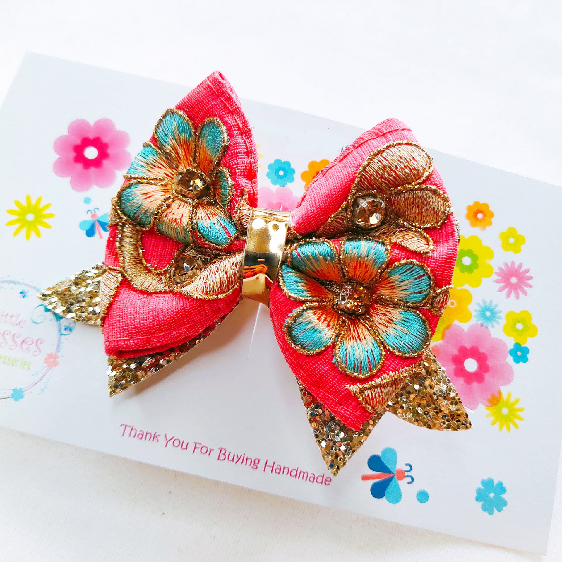 Peach Ethnic Bow with Arrow Clip