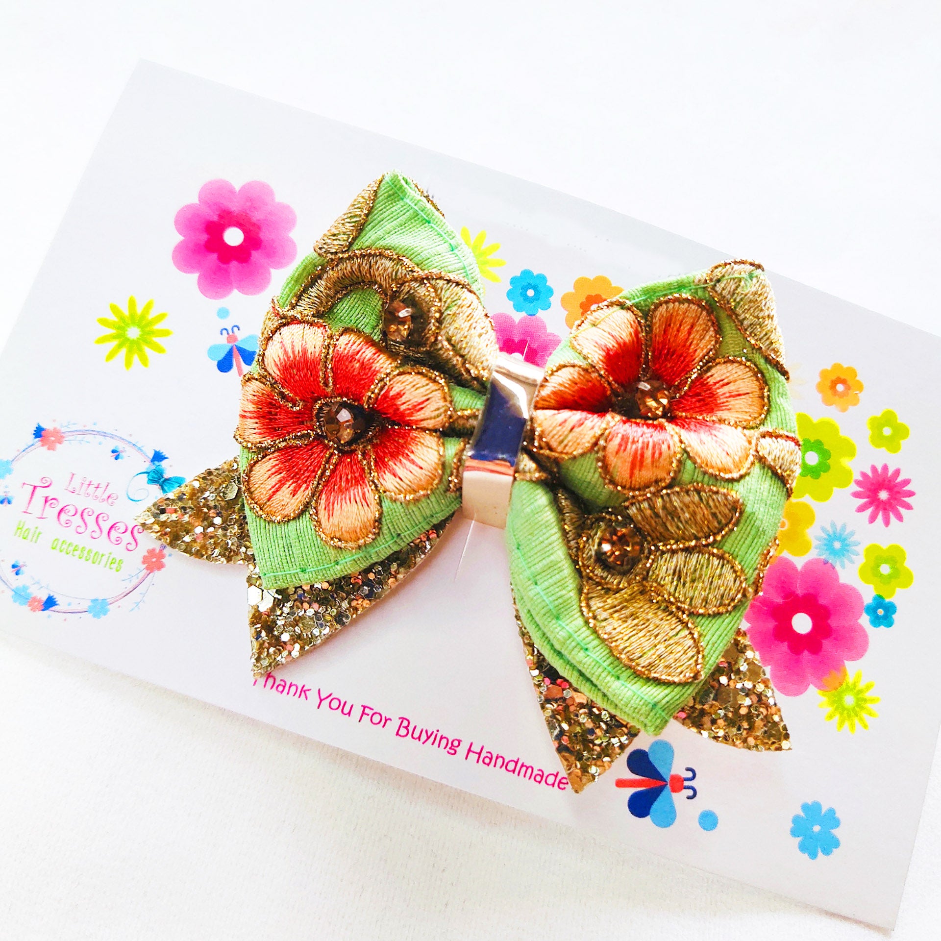 Parrot Green Ethnic Bow with Arrow Clip