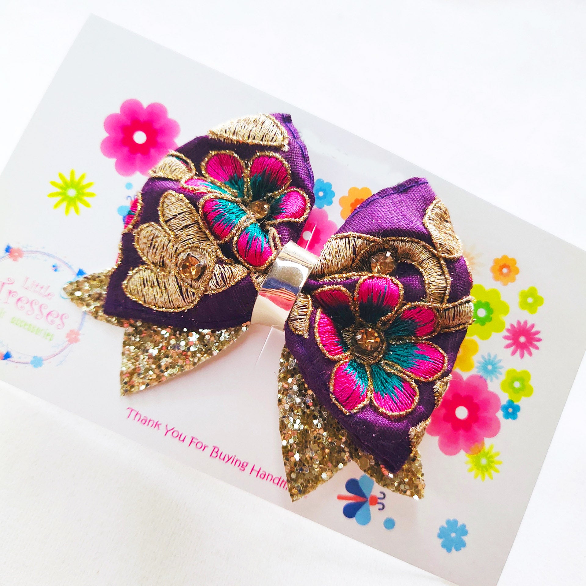 Ethnic Bow with Arrow Clip - Purple