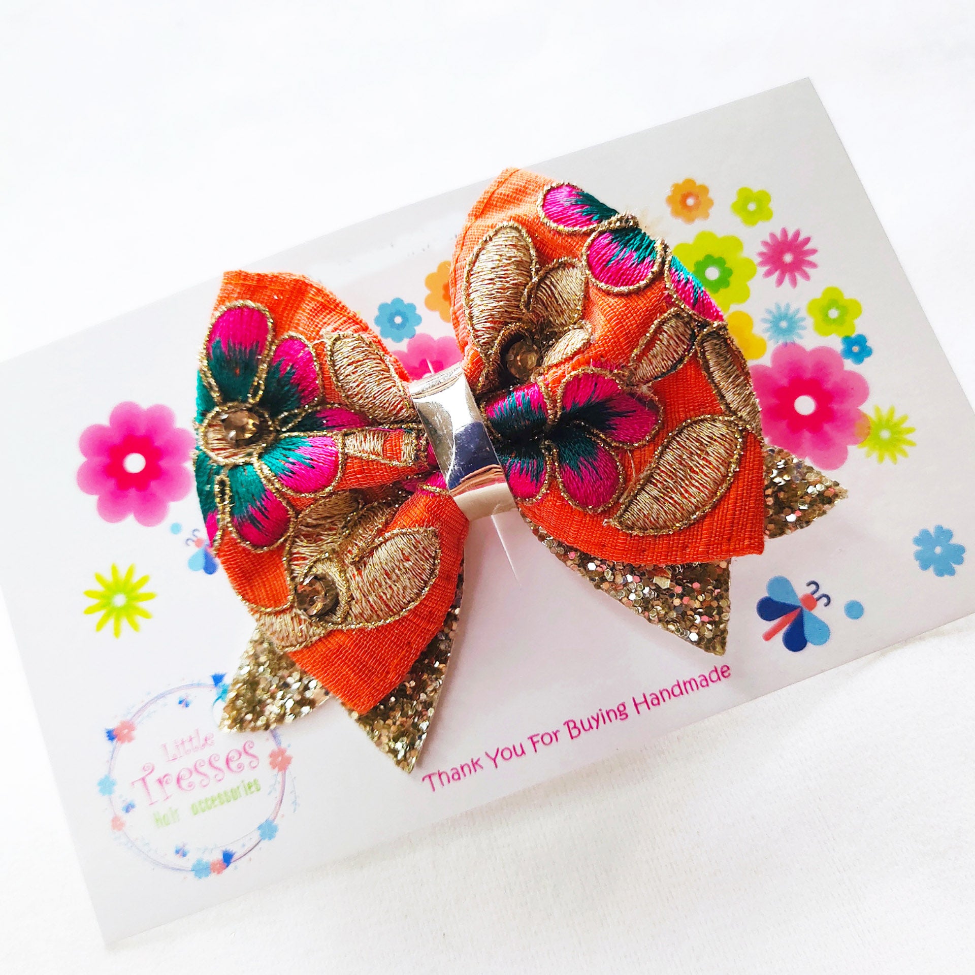 Orange Ethnic Bow with Arrow Clip