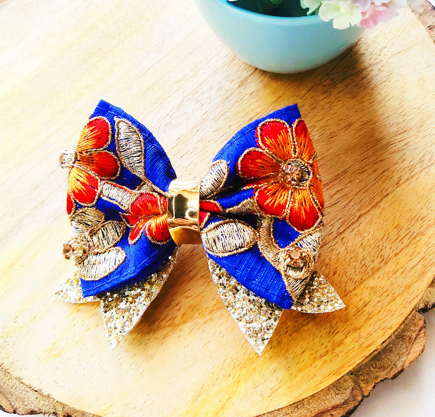 Blue Ethnic Bow with Arrow Clip