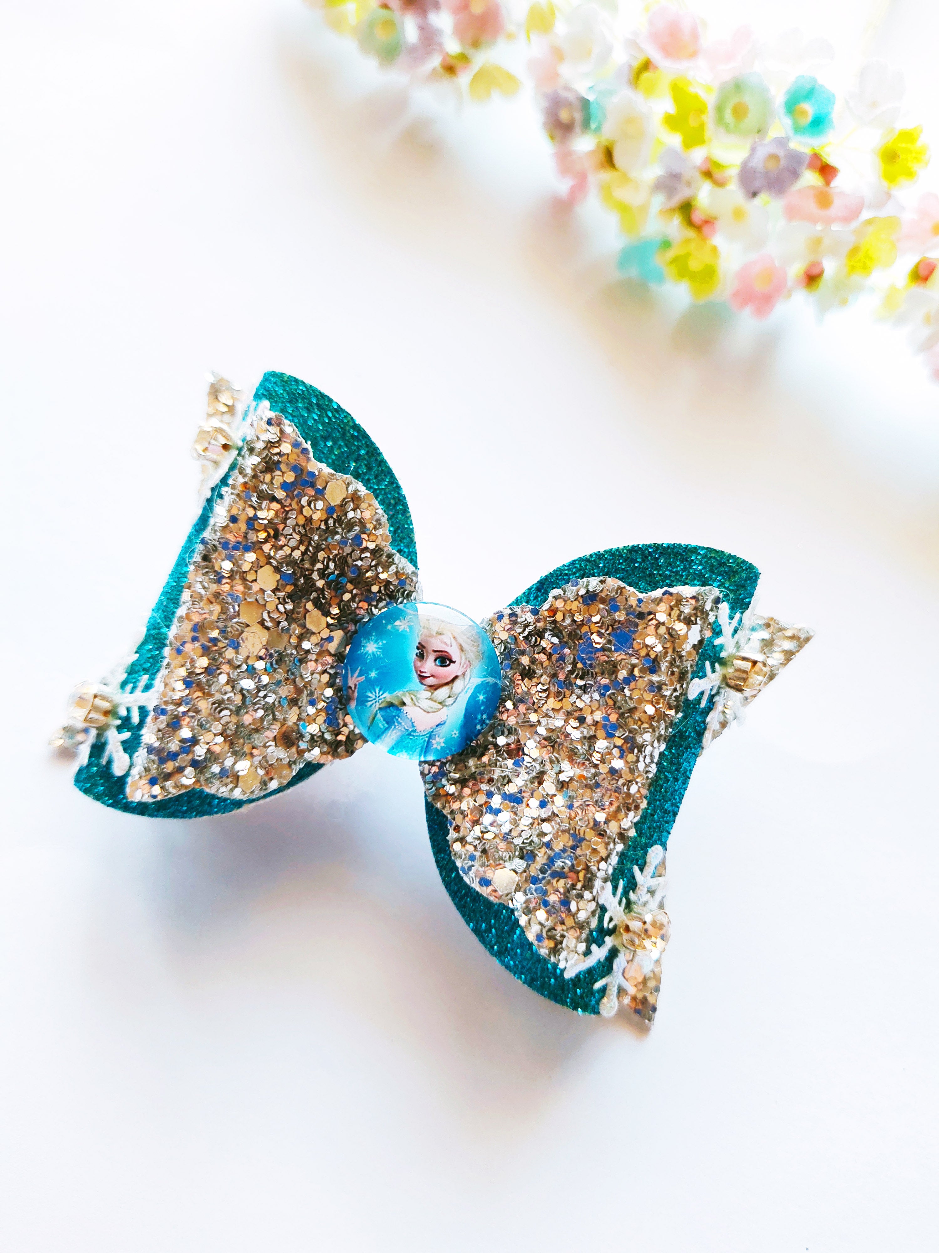 Blue & Silver Princess Bow Alligator Clip