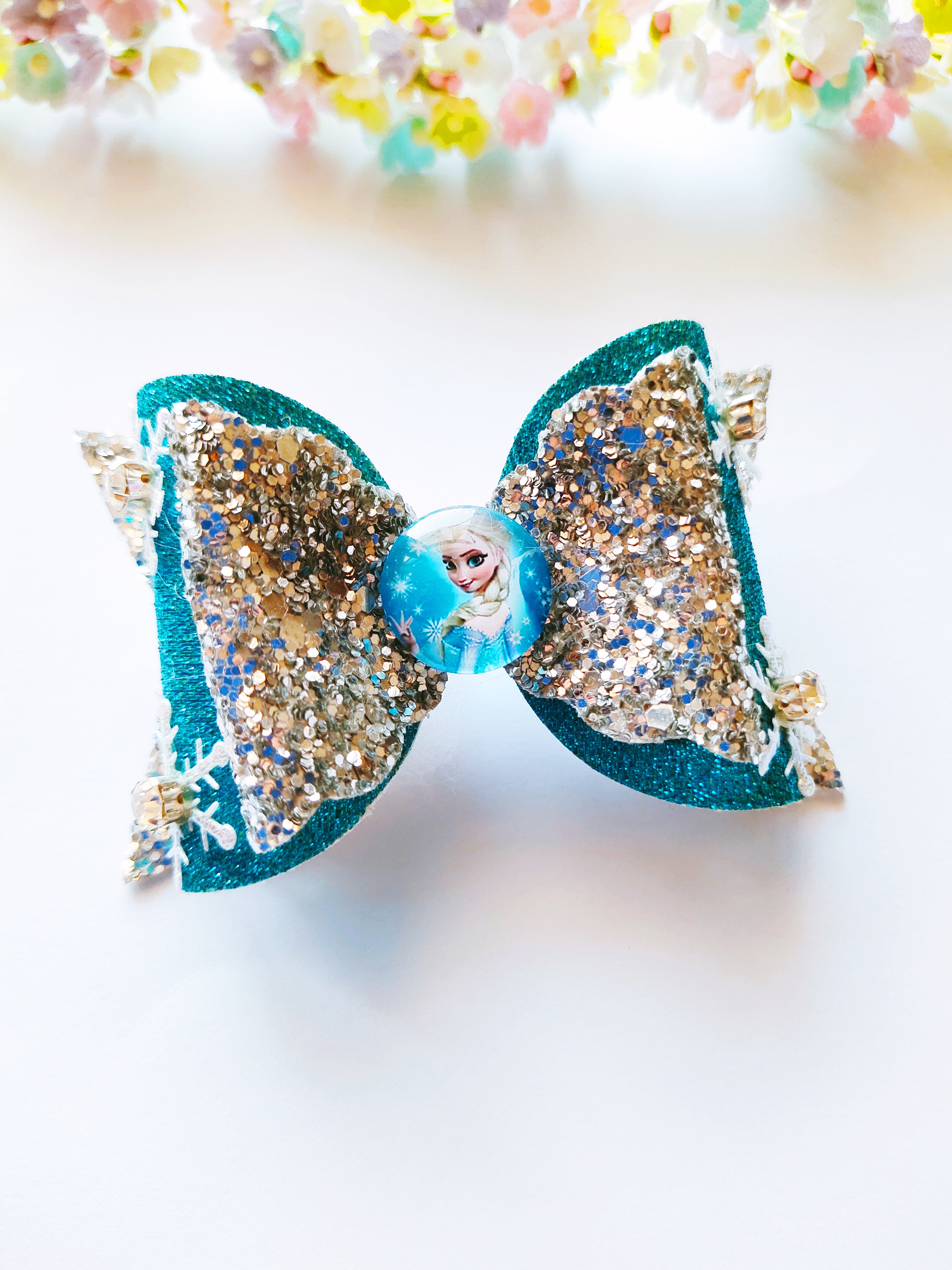 Blue & Silver Princess Bow Alligator Clip