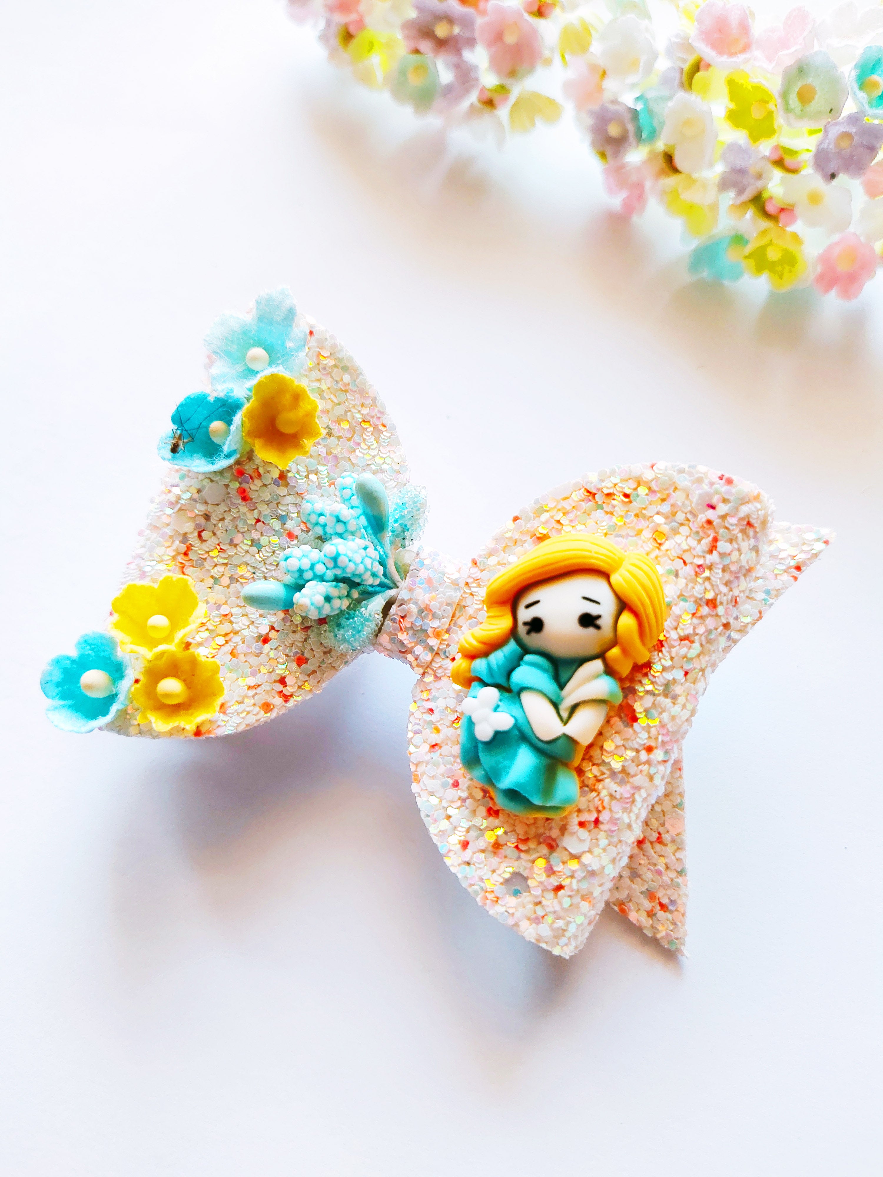 Blue & White Princess Bow Alligator Clip