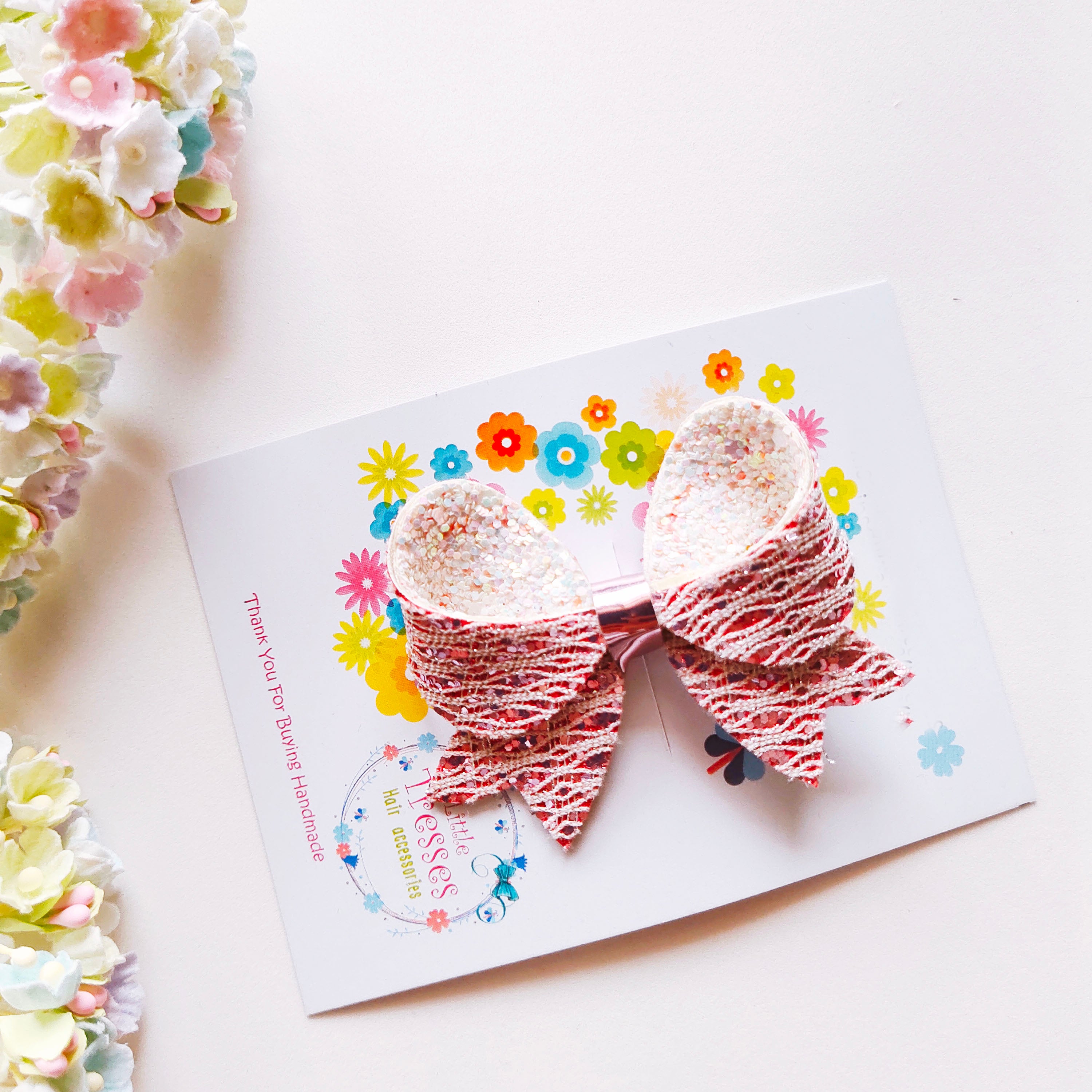 Loopy Bow Clip - Pink & White