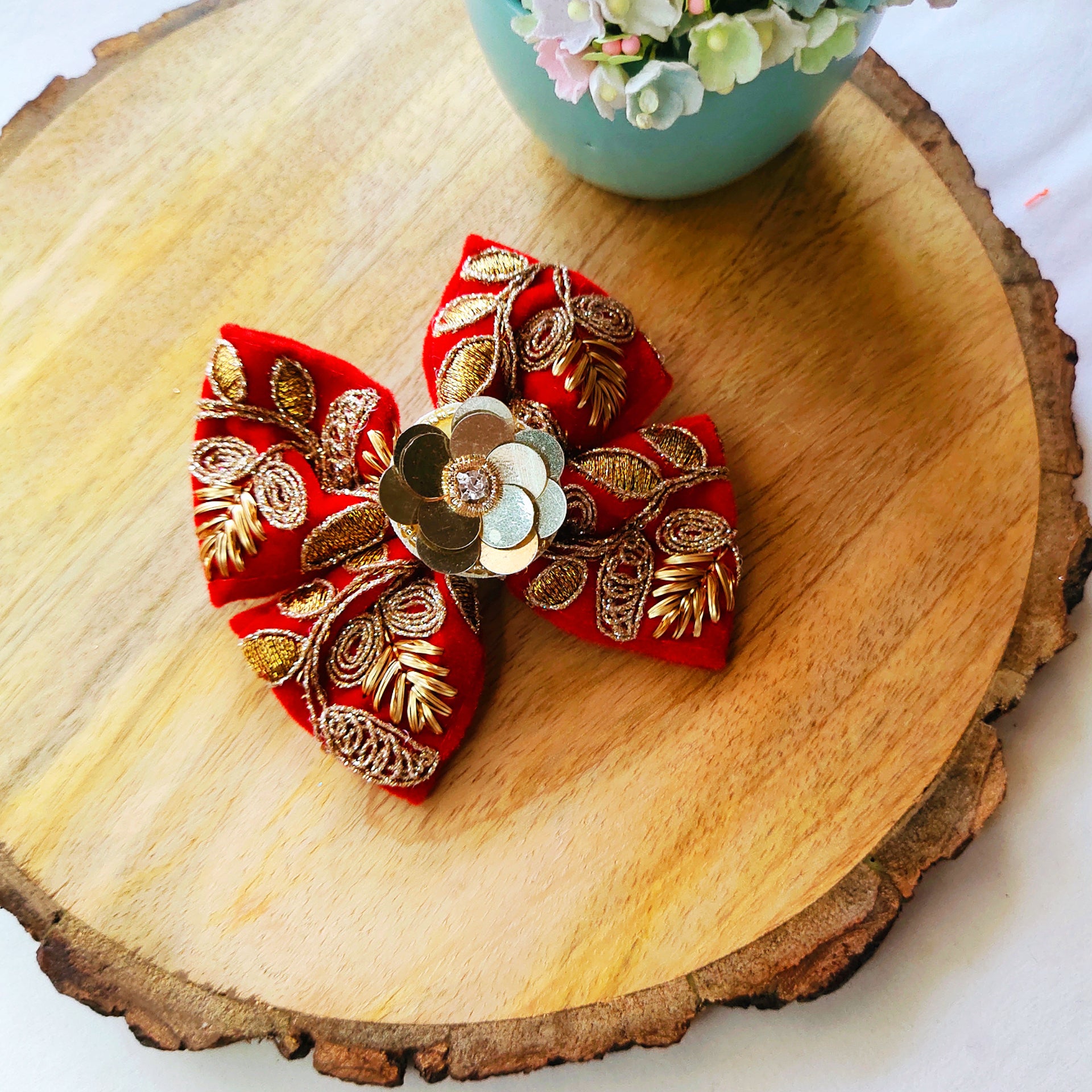 Red Velvet Big Ethnic Bow Clip
