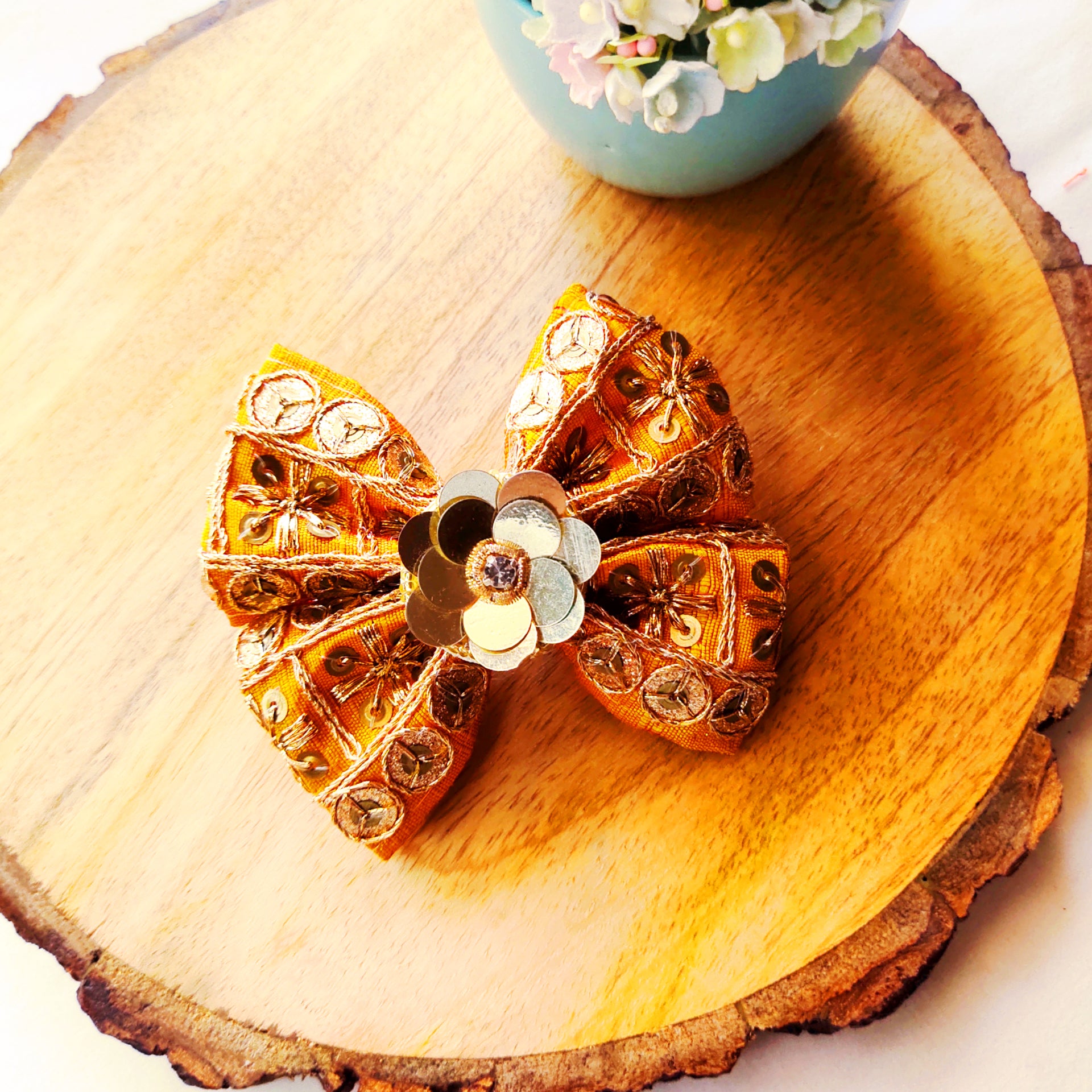 Big Ethnic Bow Clip - Mustard