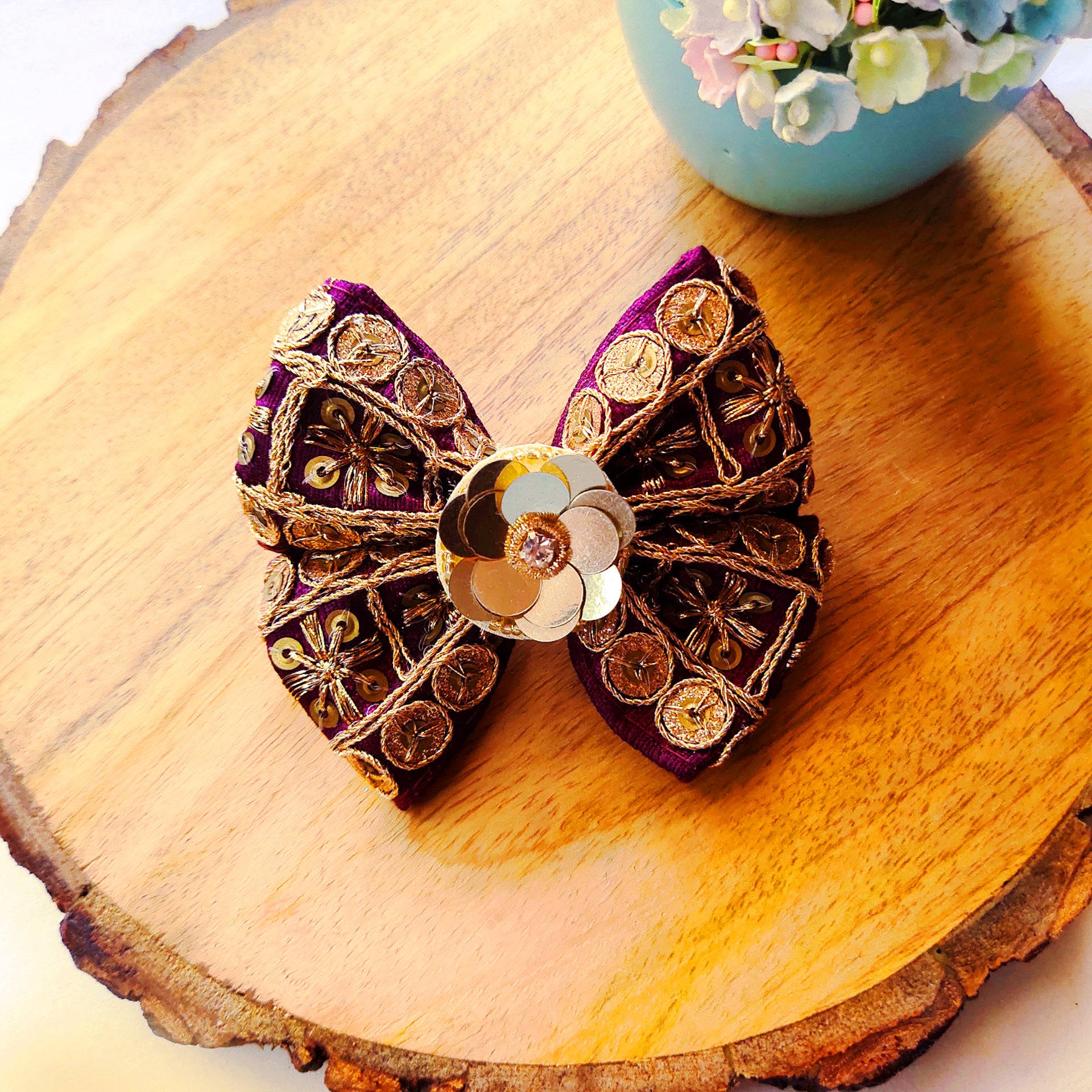 Big Ethnic Bow Clip - Purple