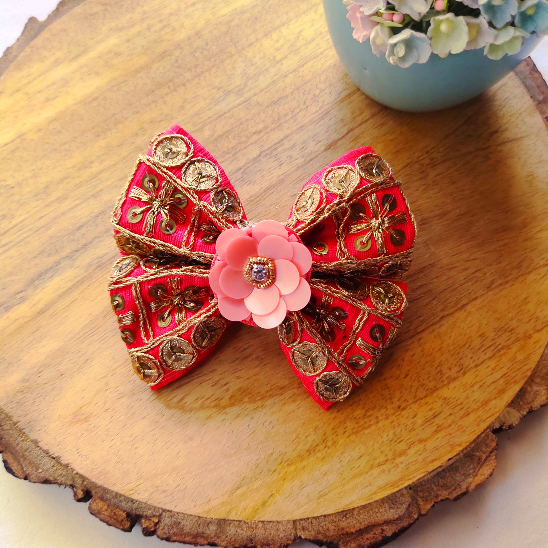 Dark Peach Big Ethnic Bow Clip
