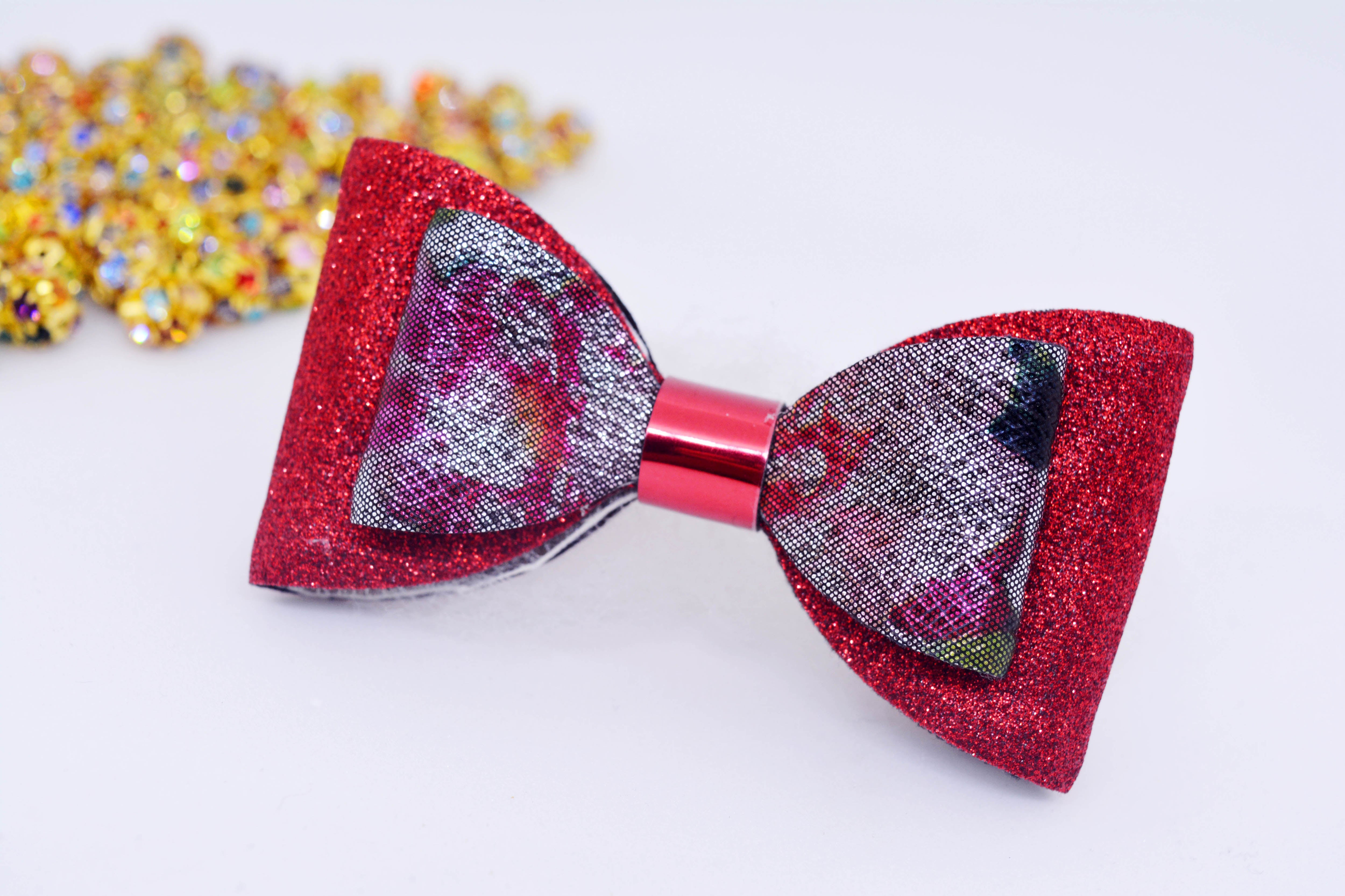 Double Layer Bow Clip - Red & Black