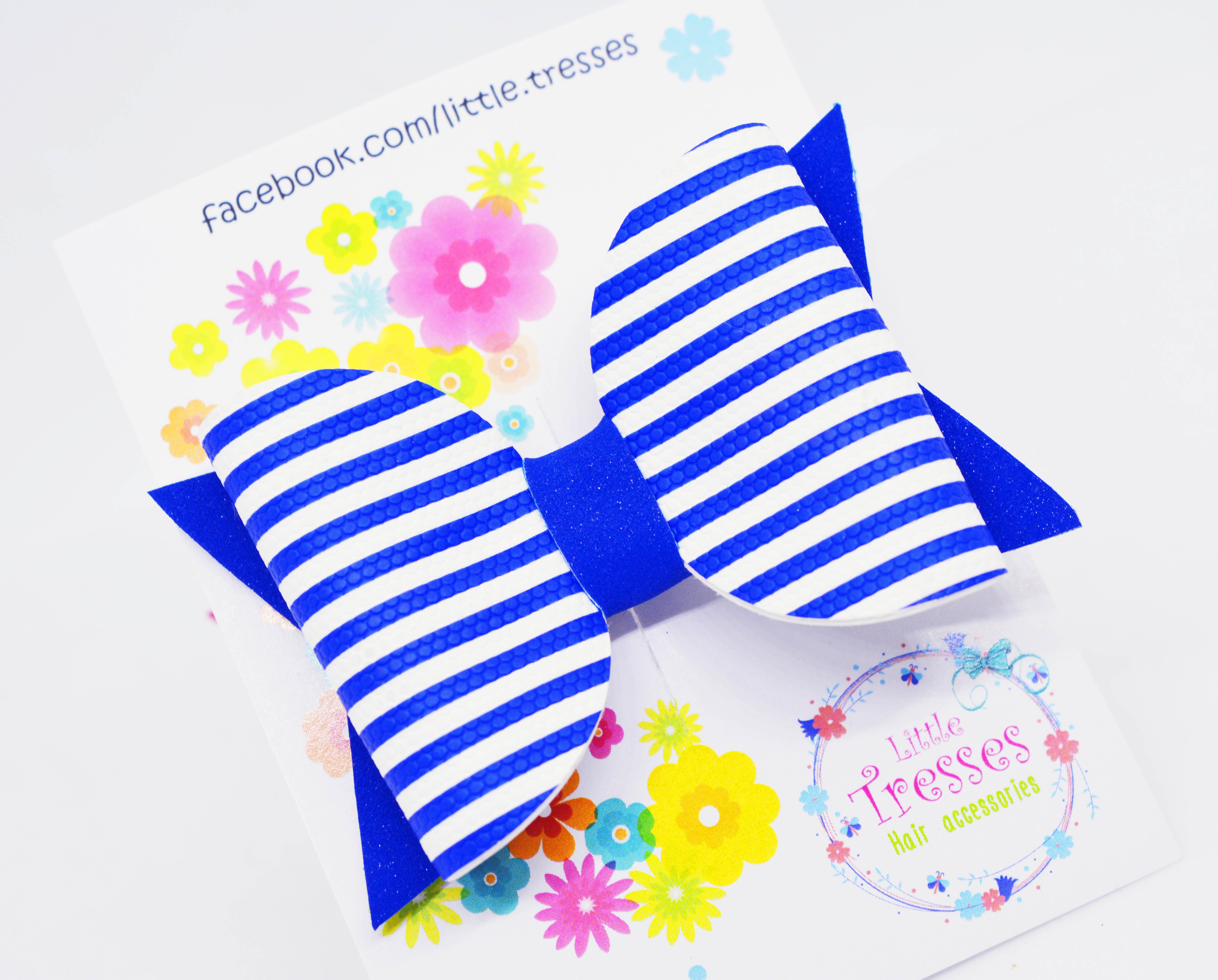 Bow with Arrow Clip - Blue & White Stripes