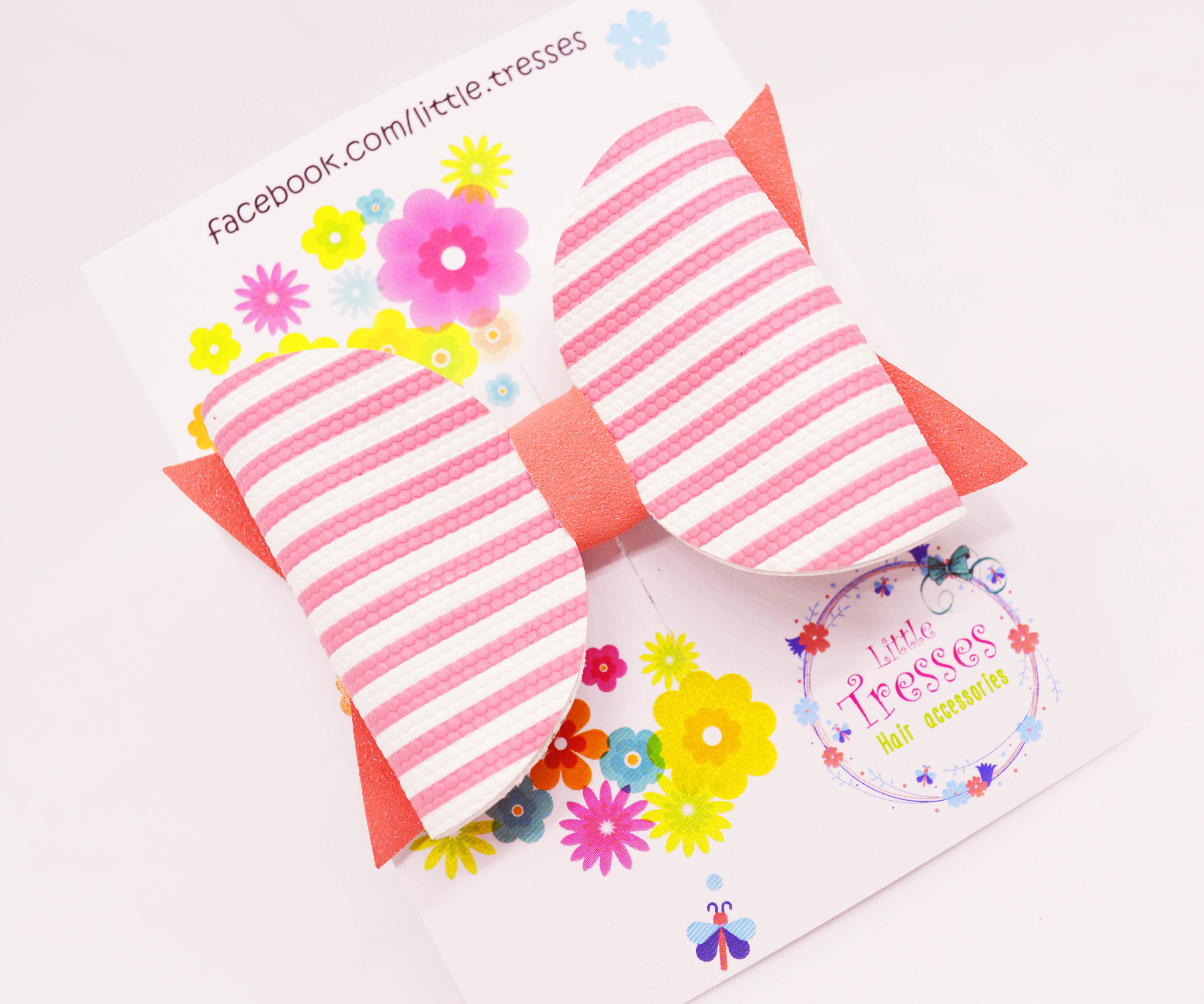 Bow with Arrow Clip - Peach & White Stripes