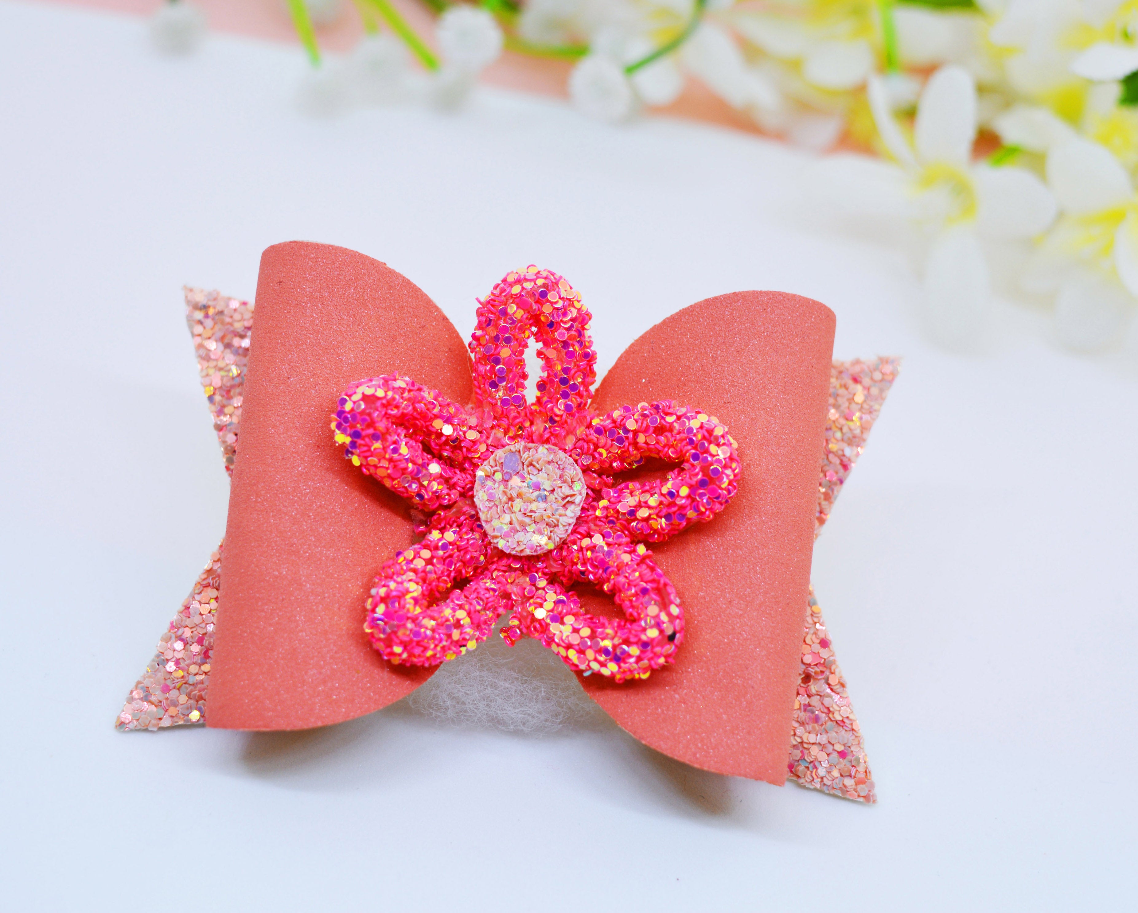 Loopy Flower Bow Clip - Peach