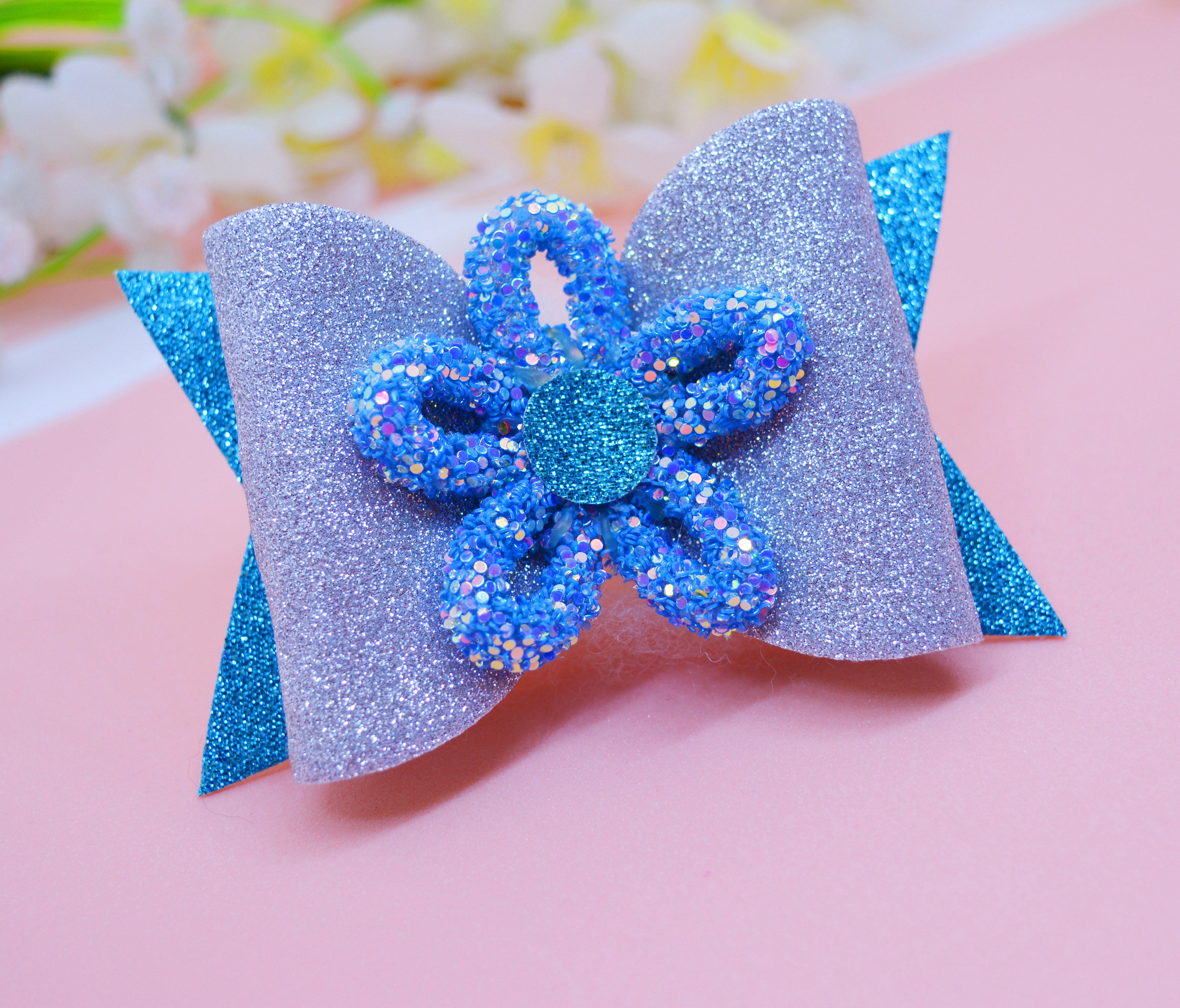 Loopy Flower Bow Clip - Blue & Silver