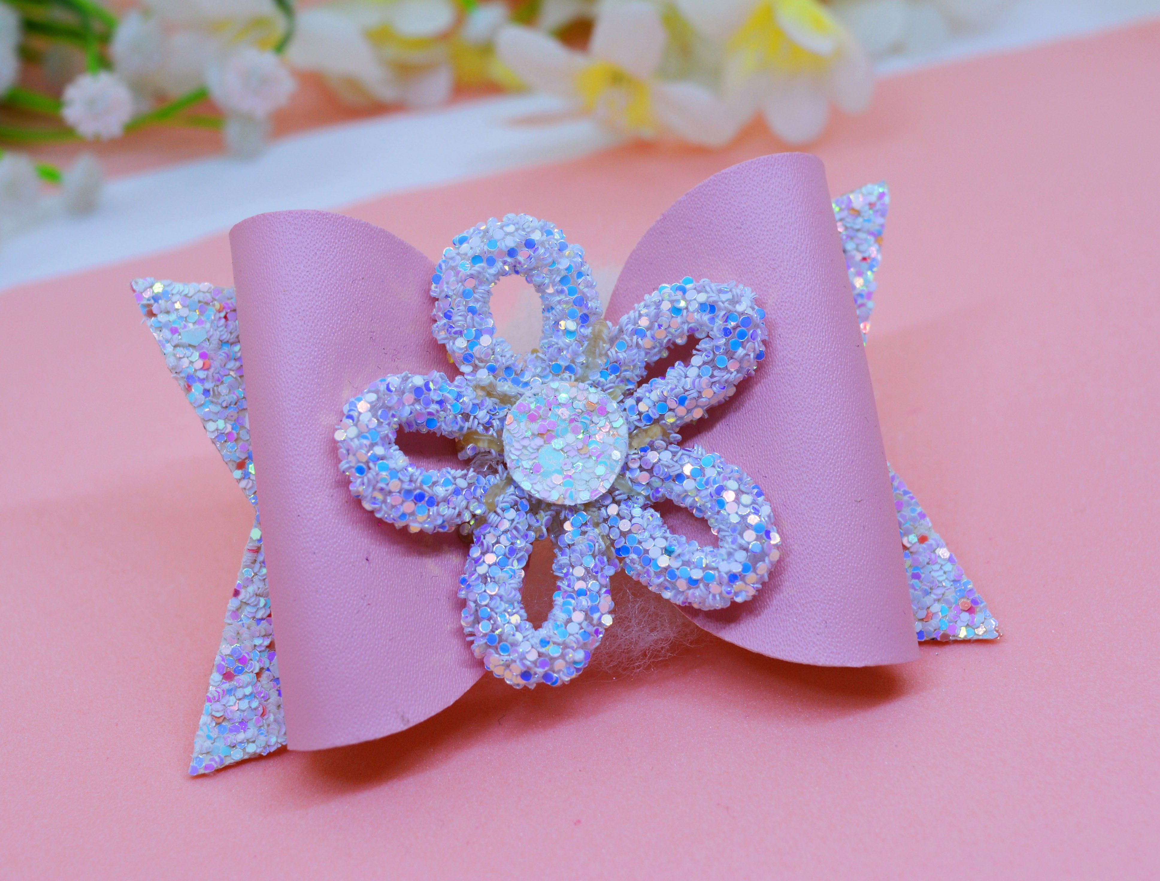 Loopy Flower Bow Clip - Pink & White