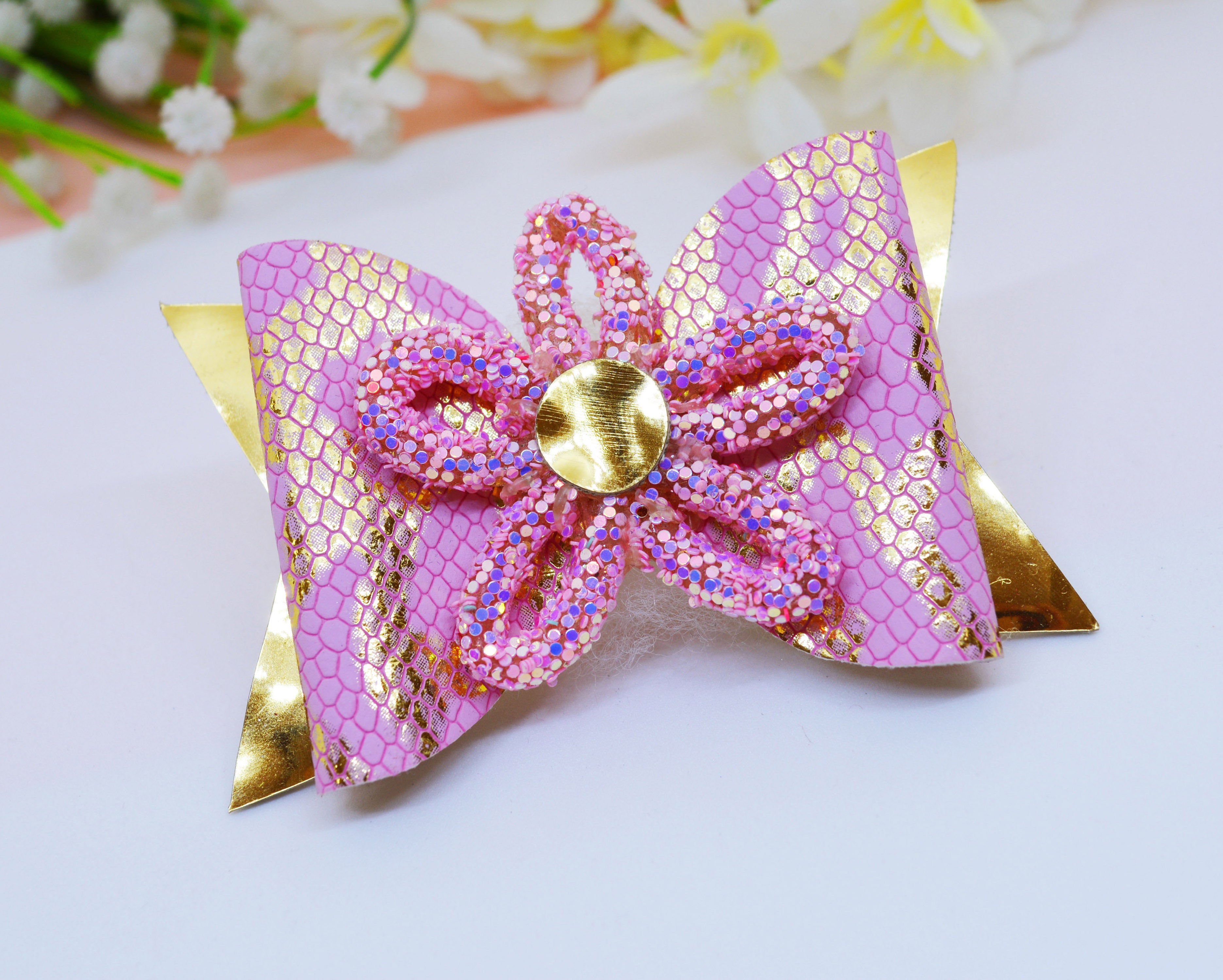 Loopy Flower Bow Clip - Distress Pink