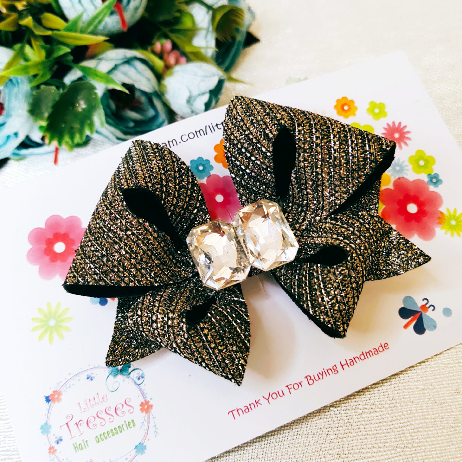 Black & Silver Butterfly Bow Alligator Clip