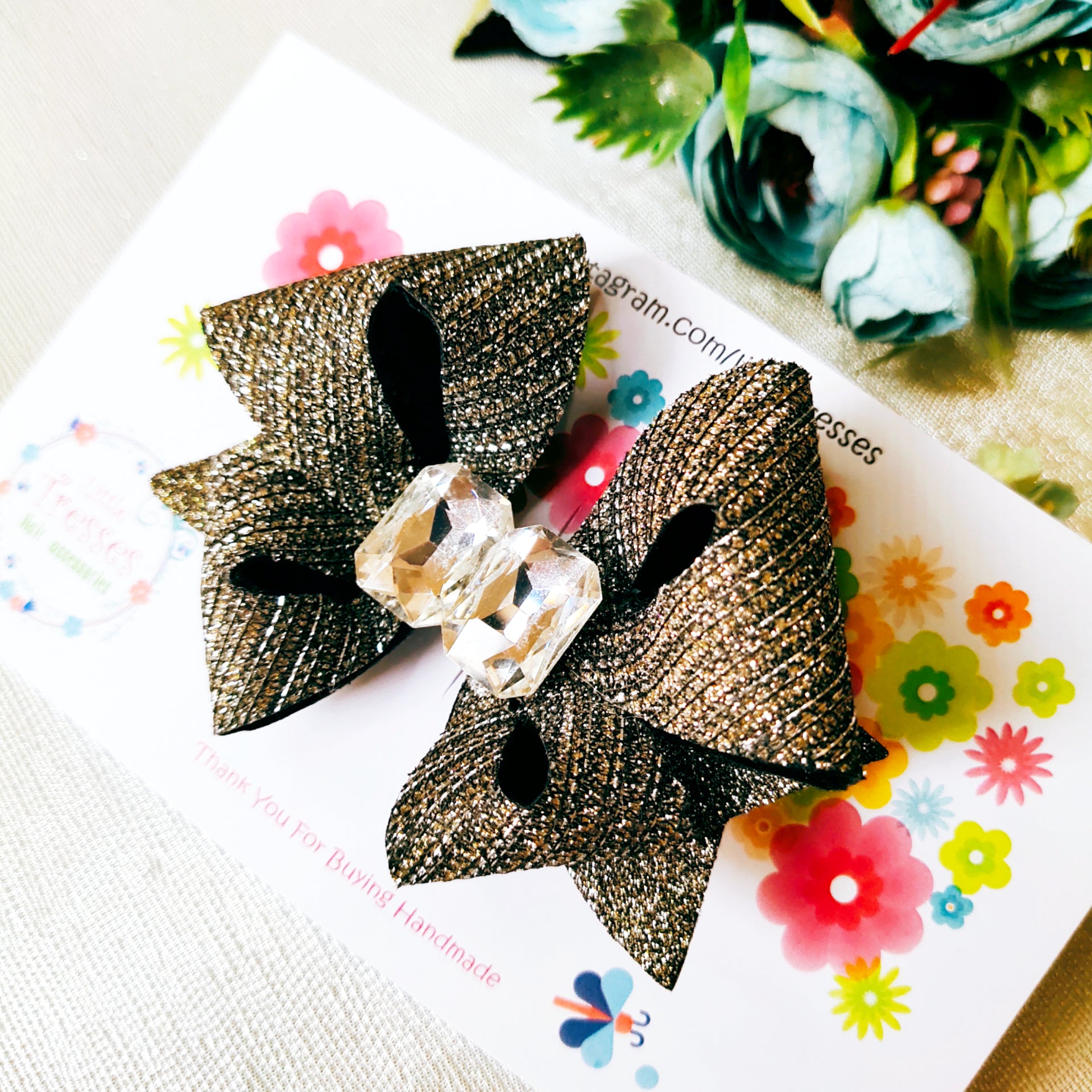 Black & Silver Butterfly Bow Alligator Clip