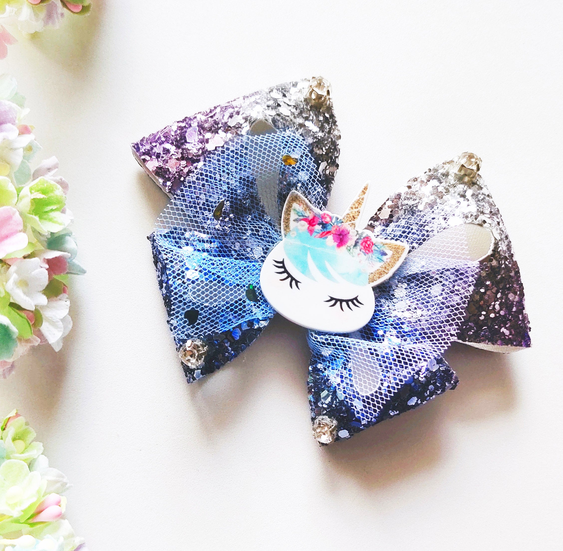 Multicolor Unicorn Butterfly Bow Alligator Clip