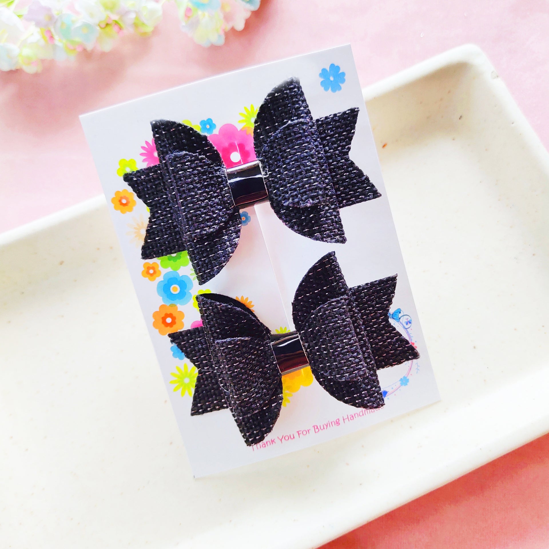 Double Layered Side Clip Pair - Black Jute