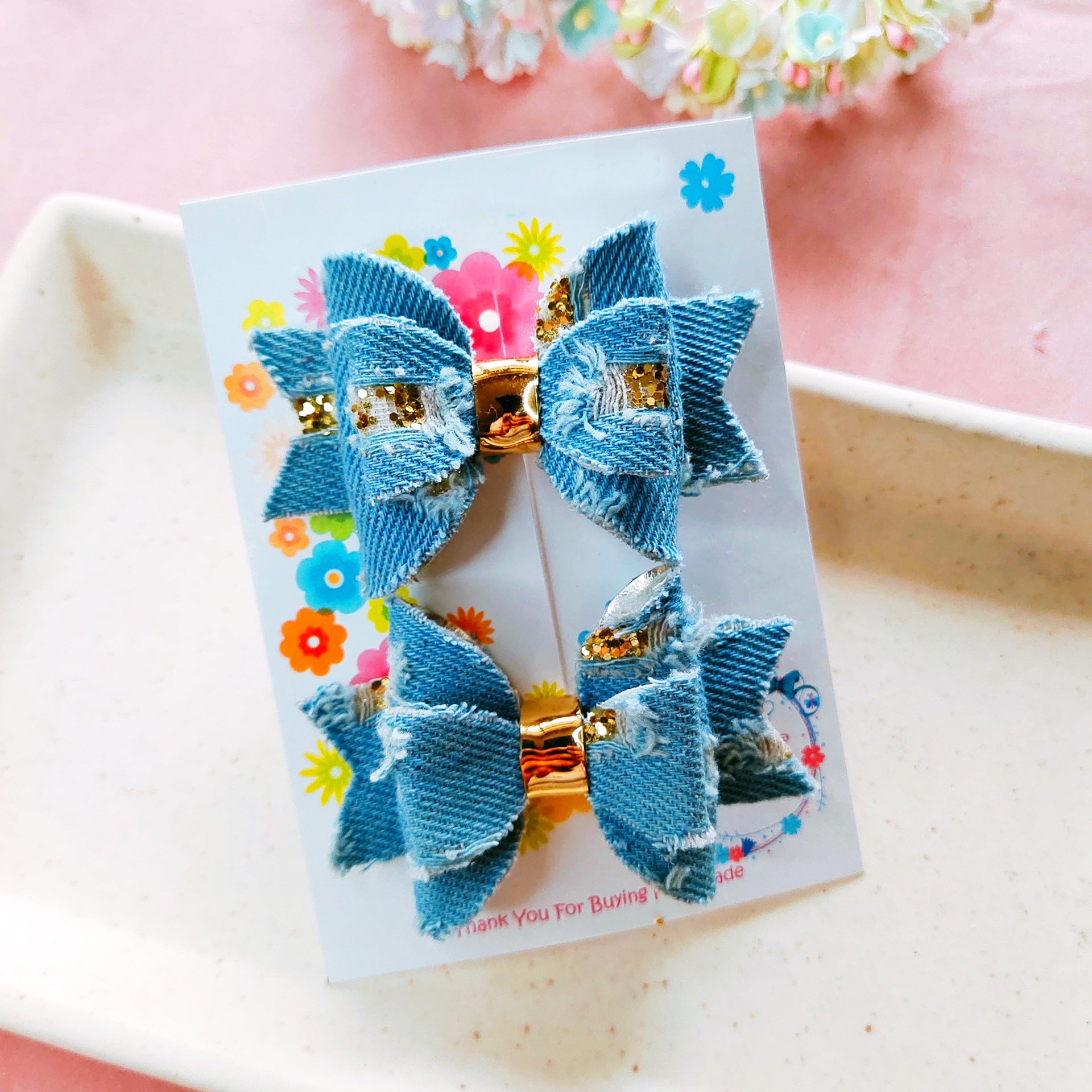 Double Layered Side Clip Pair - Light Blue Rugged Denim