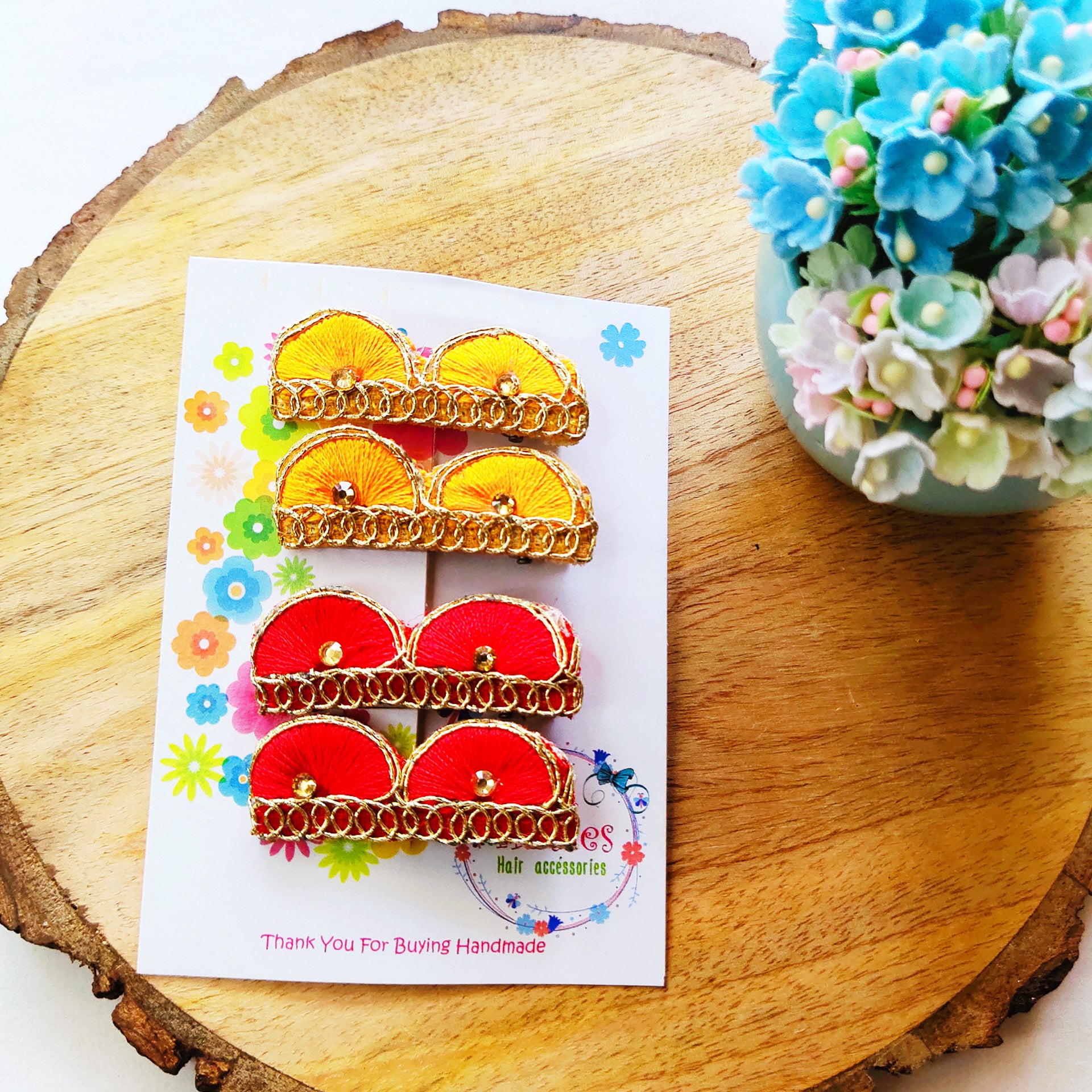 Combo of 2 Scalloped Clip Pairs - Yellow & Red