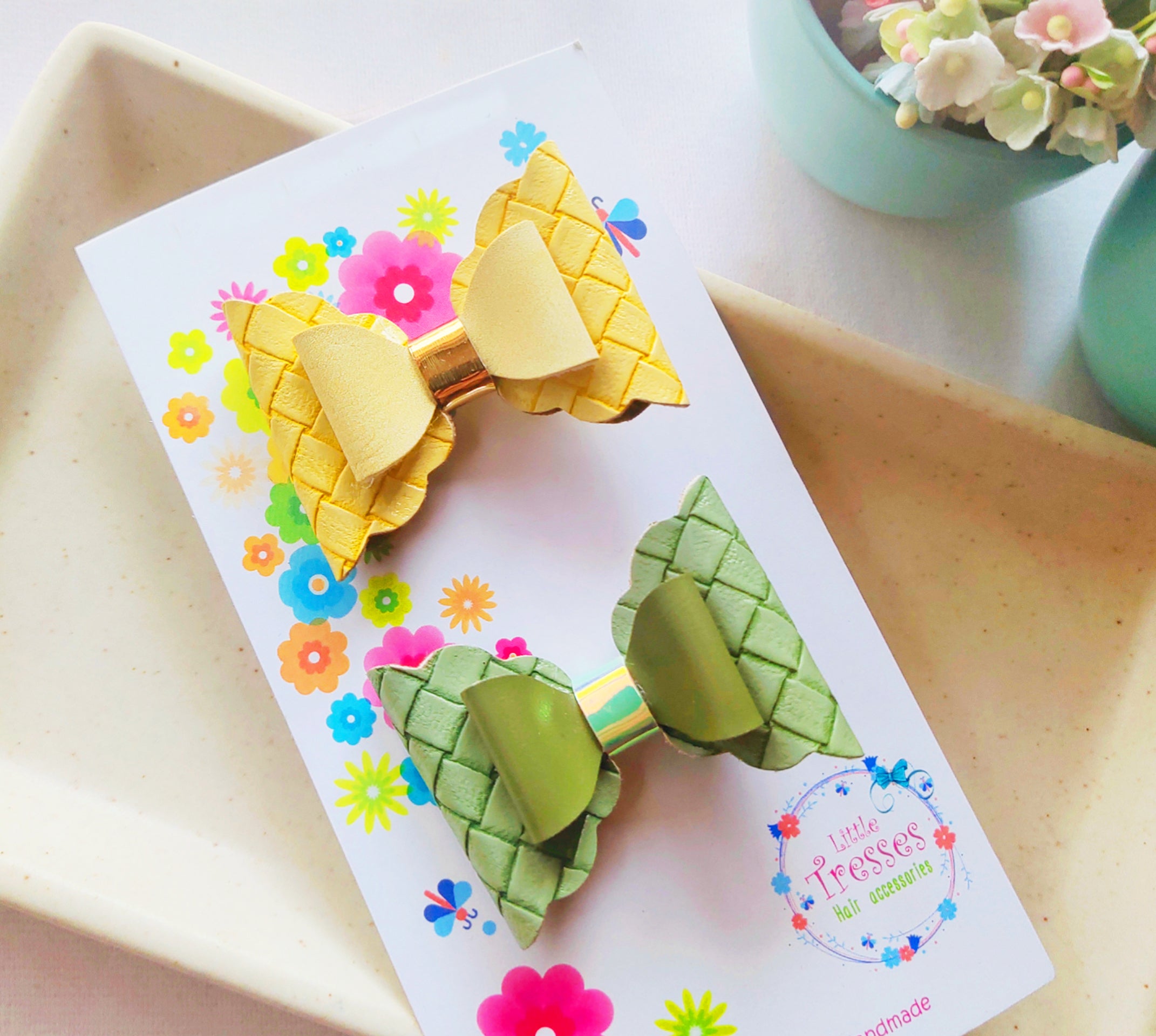 Combo of 2 layered Scalloped Clips - Yellow & Green