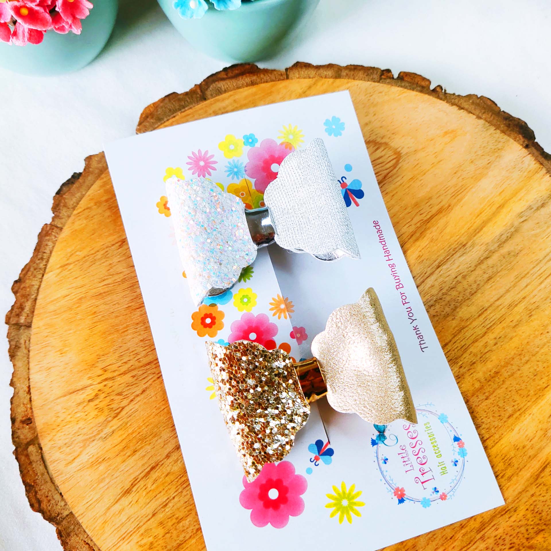 Combo of 2 Double Tone Scalloped Bow Clip - Golden & White