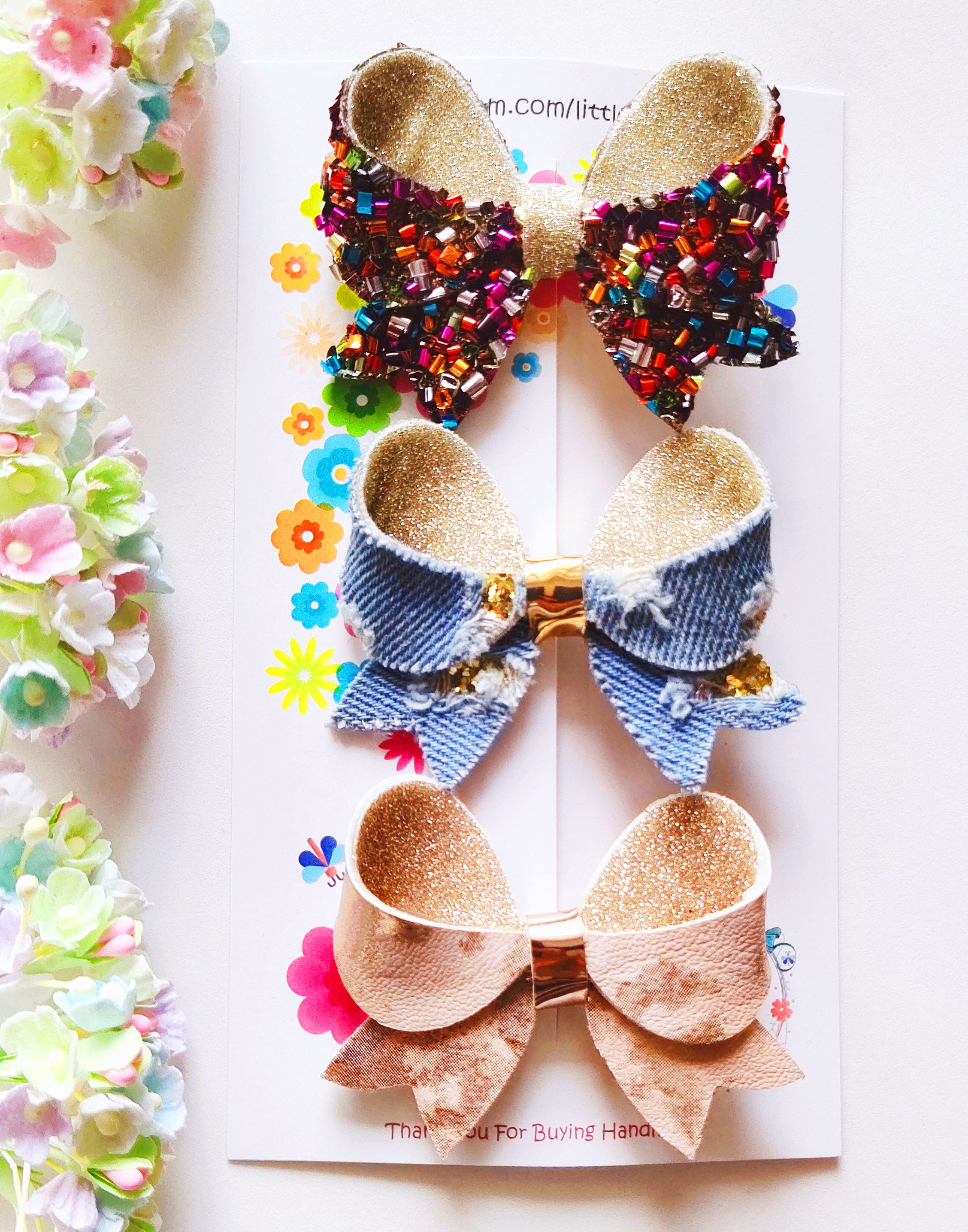 Style 1 Combo of 3 Designer Loopy Bows Alligator Clips