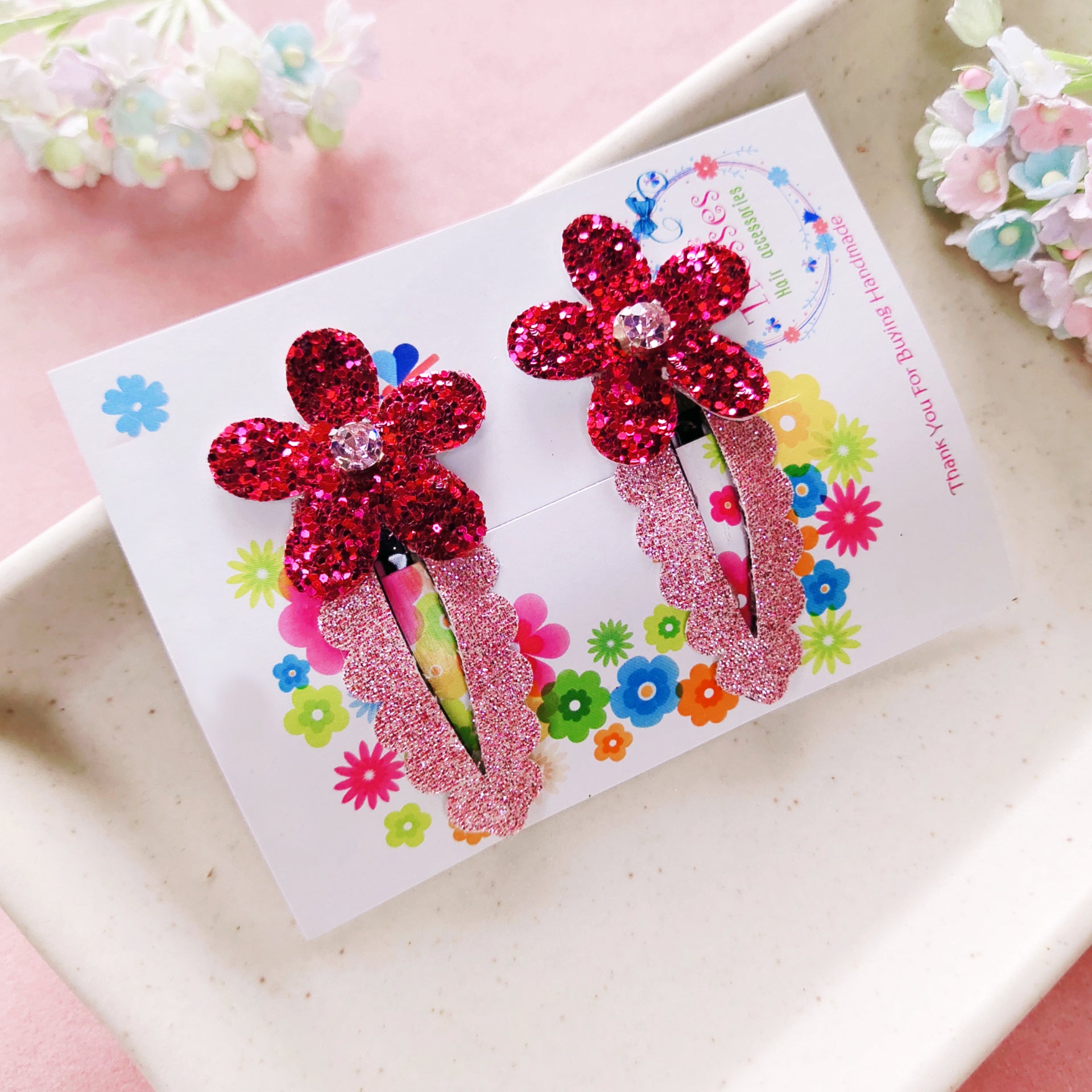 Flower SnapOn Clip Pair - Pink