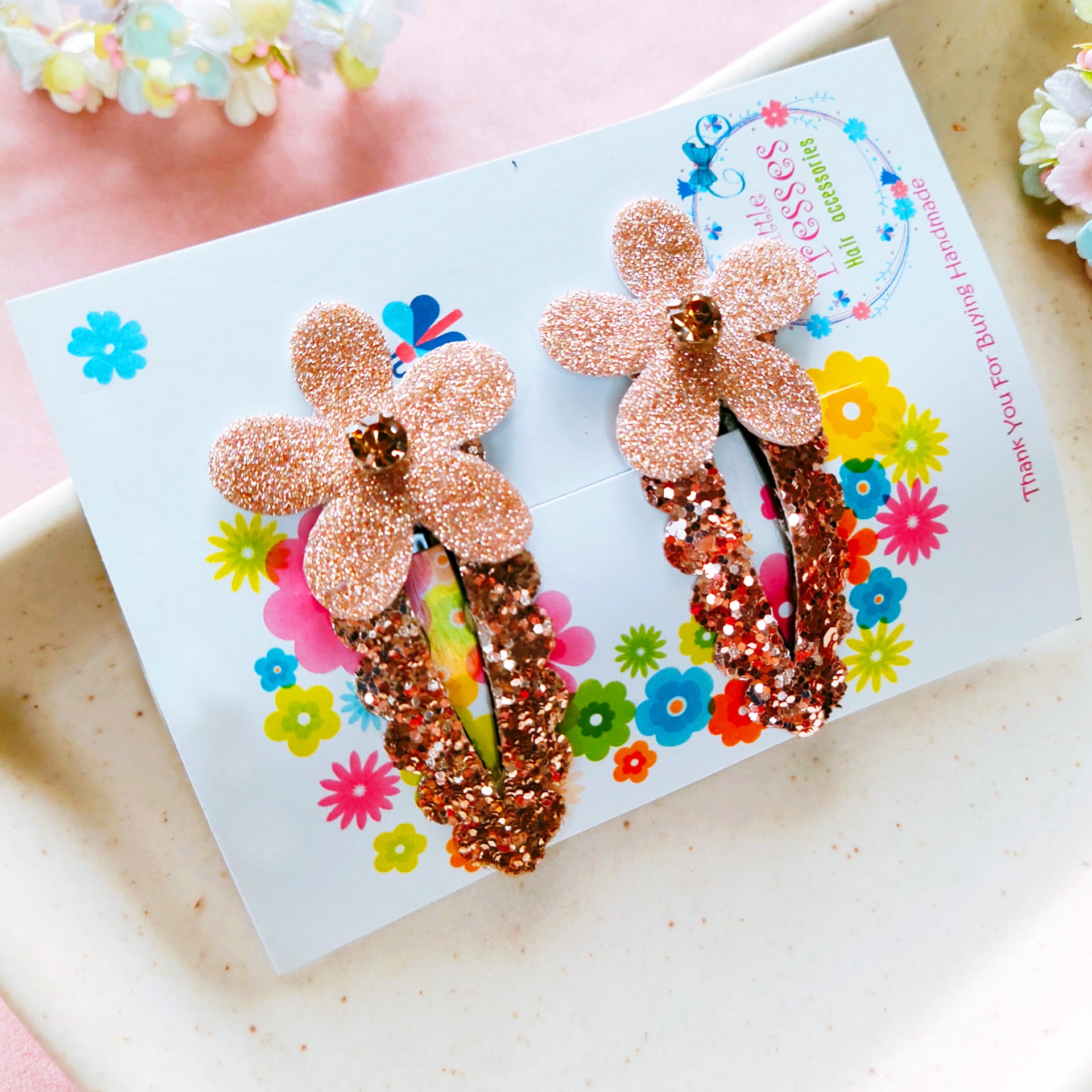 Flower SnapOn Clip Pair - Rose Gold
