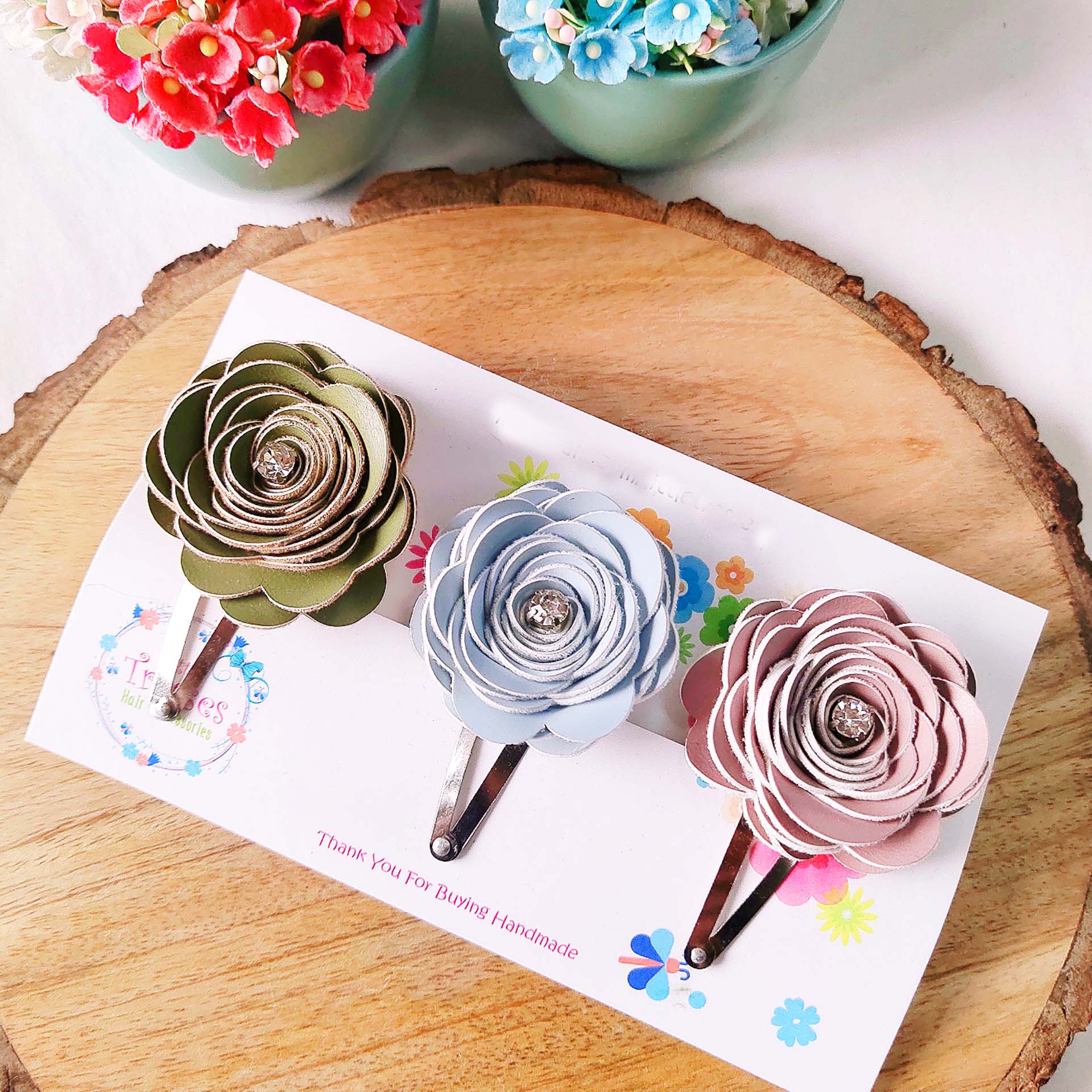 Combo of 3 Rose Clips - Green, Blue, Purple