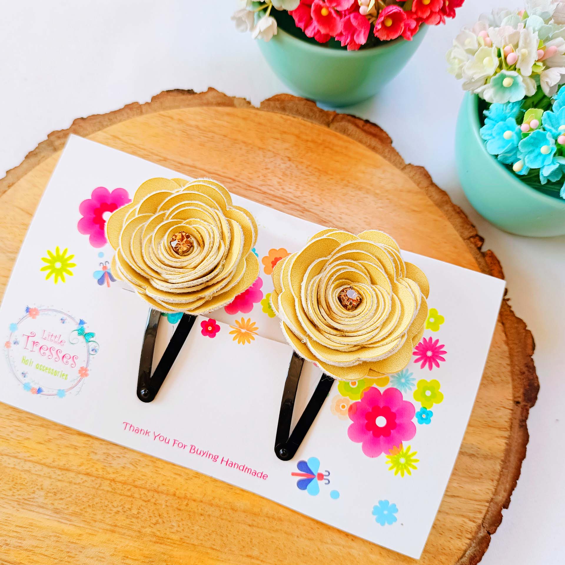 Rose Flower SnapOn Clip Pair - Yellow