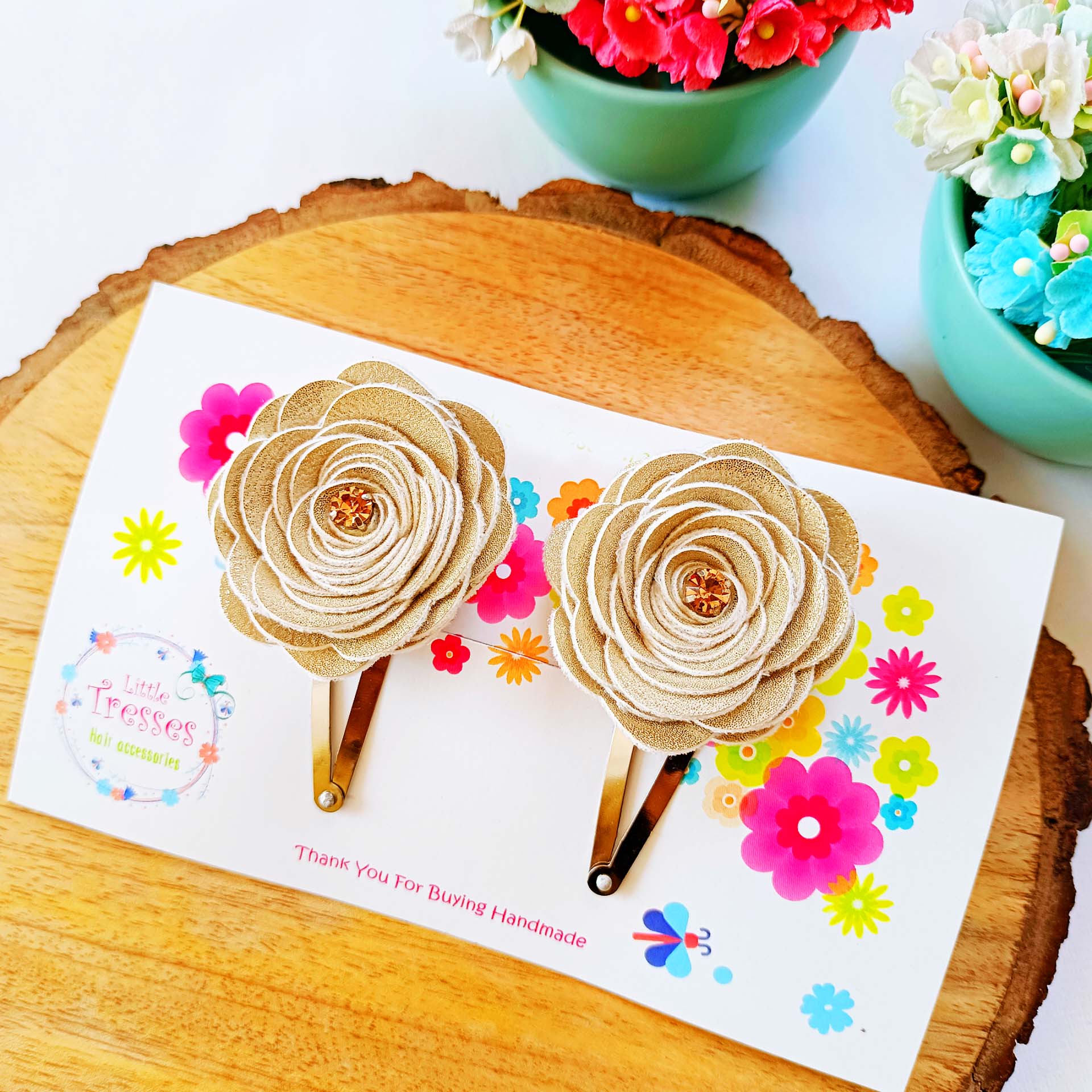 Rose Flower SnapOn Clip Pair - Golden