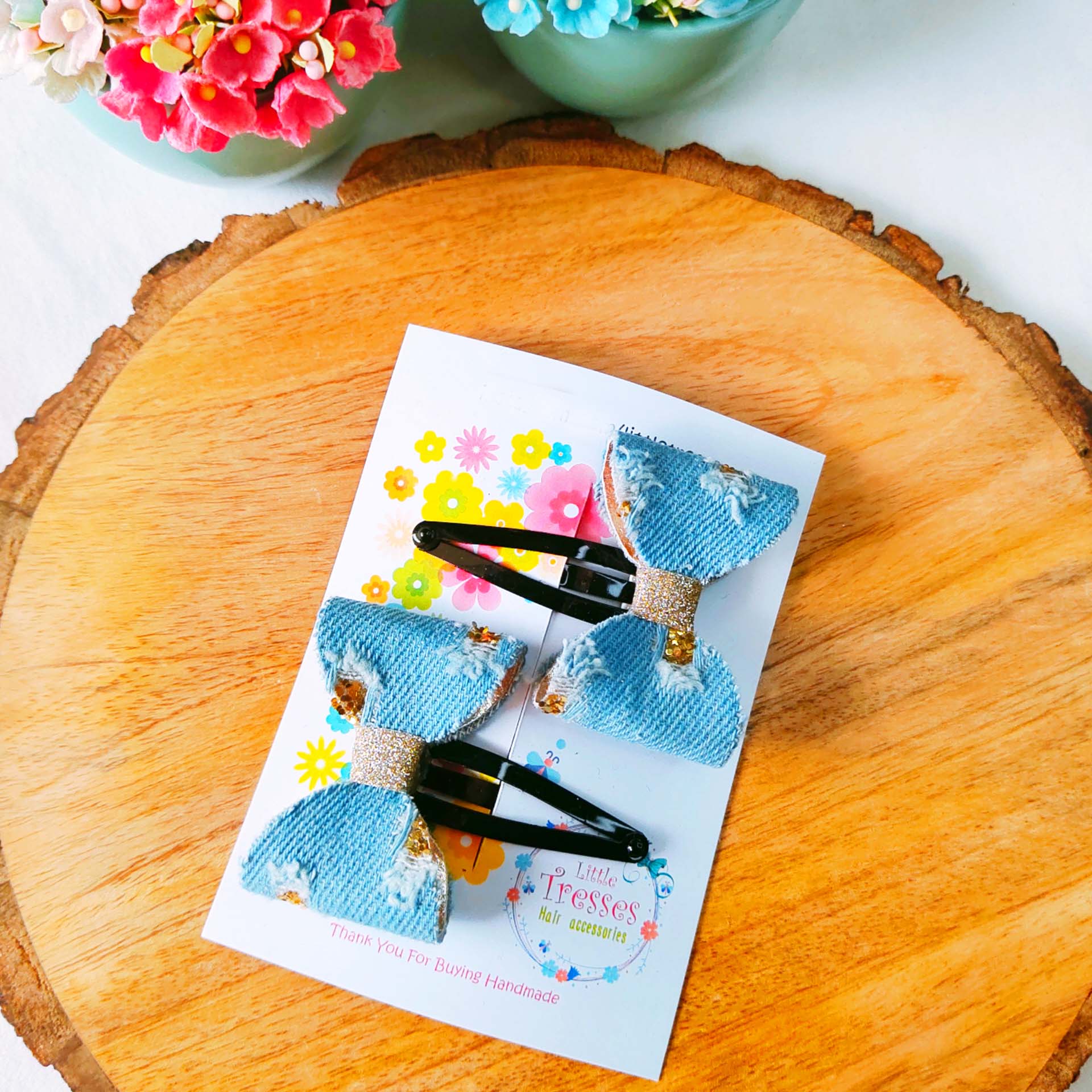 Rugged Denim SnapOn Clip Pair - Light Blue