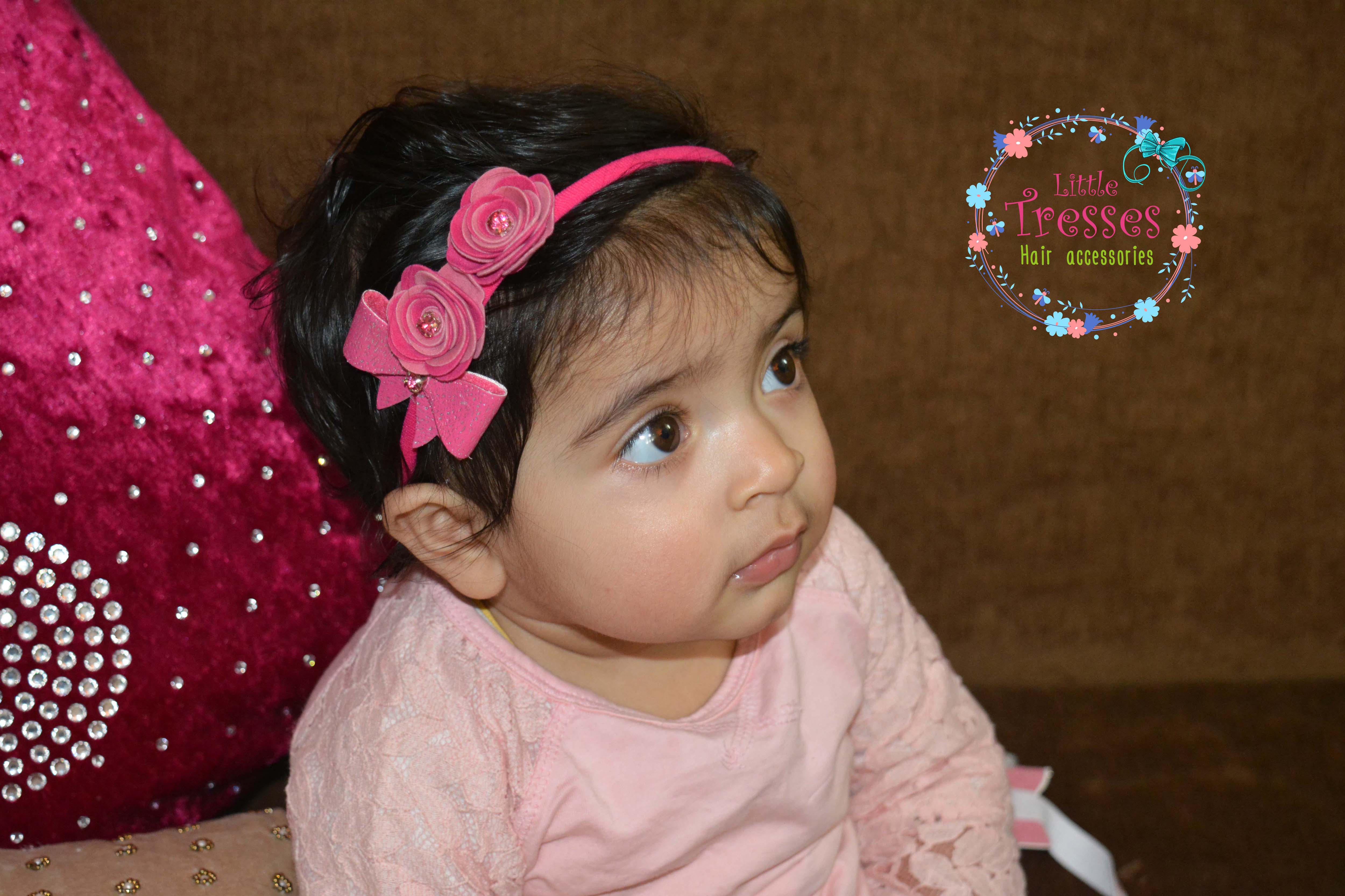 Roses with Bow Soft Stretchable headband - Pink