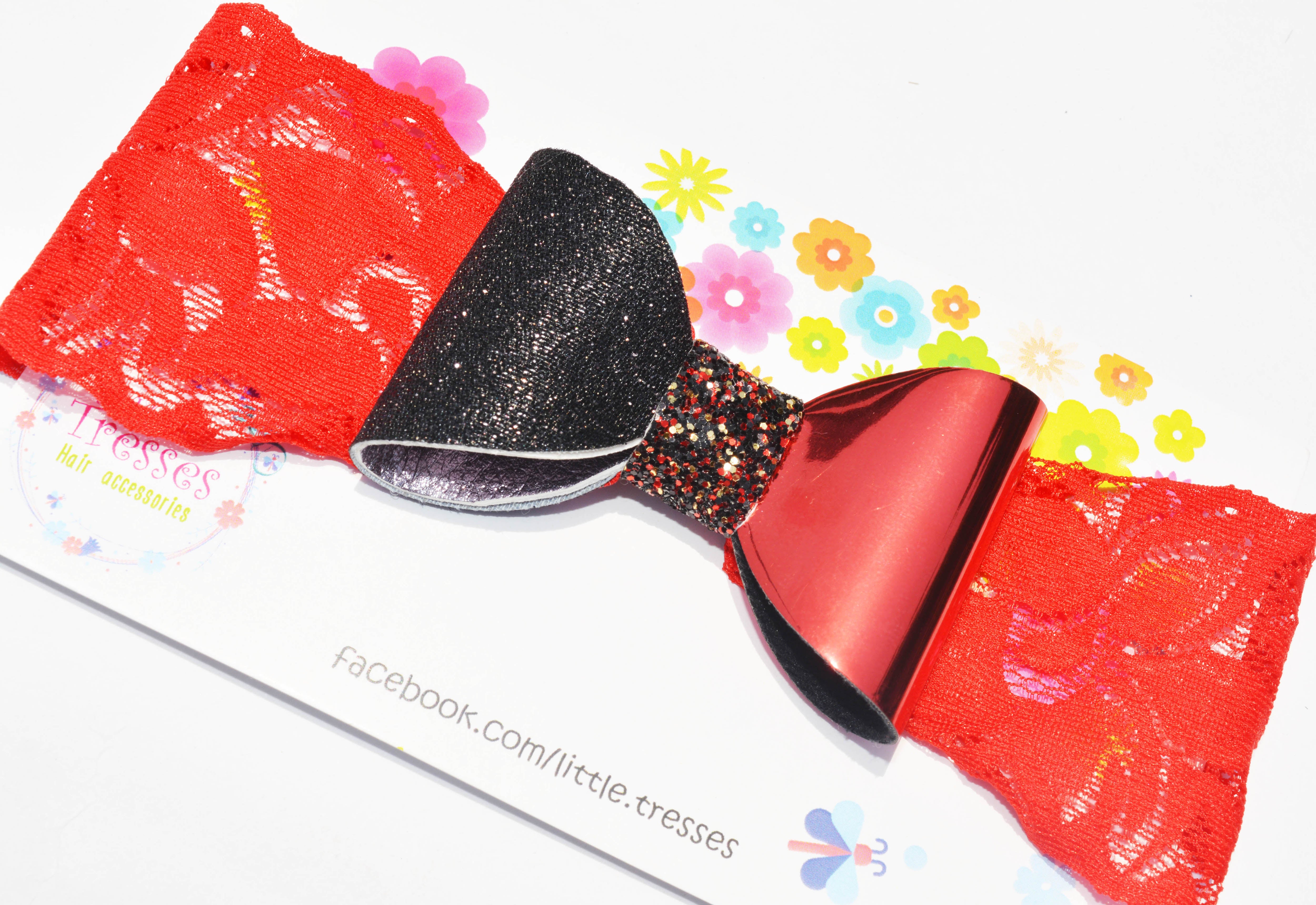 Double Tone Bow Broad Soft Band - Red & Black