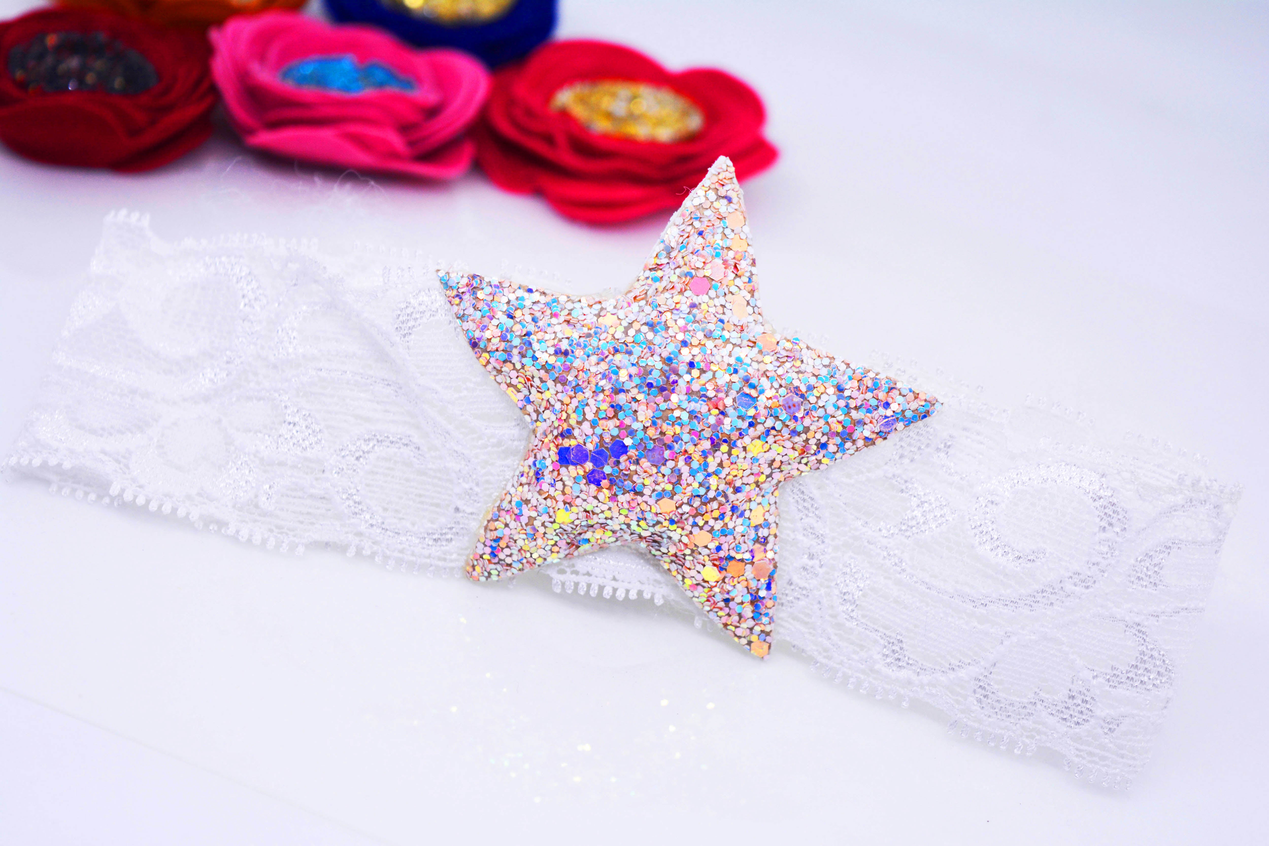 Star Broad Stretchable Lace Headband - White