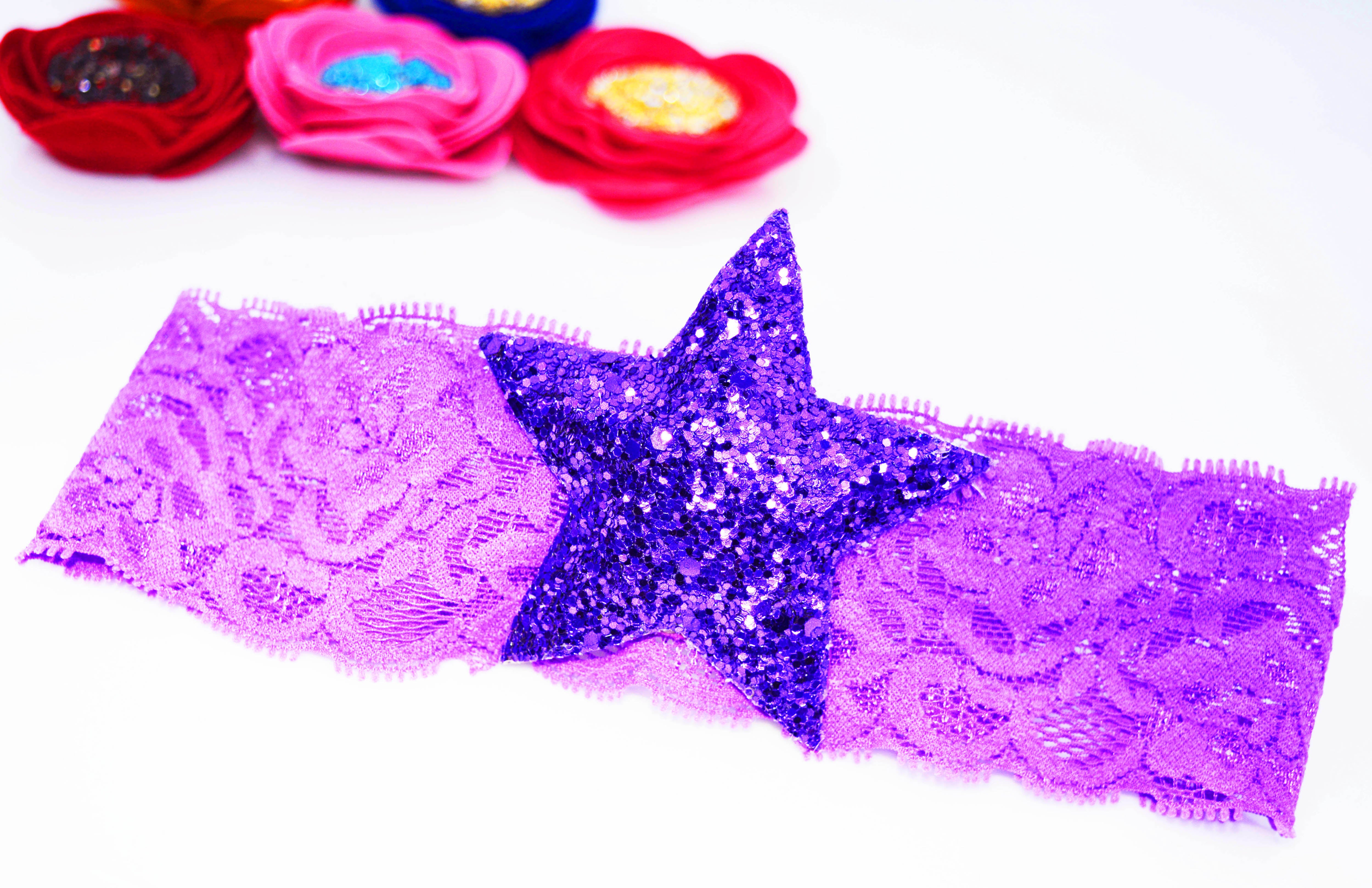 Star Broad Stretchable Lace Headband - Purple