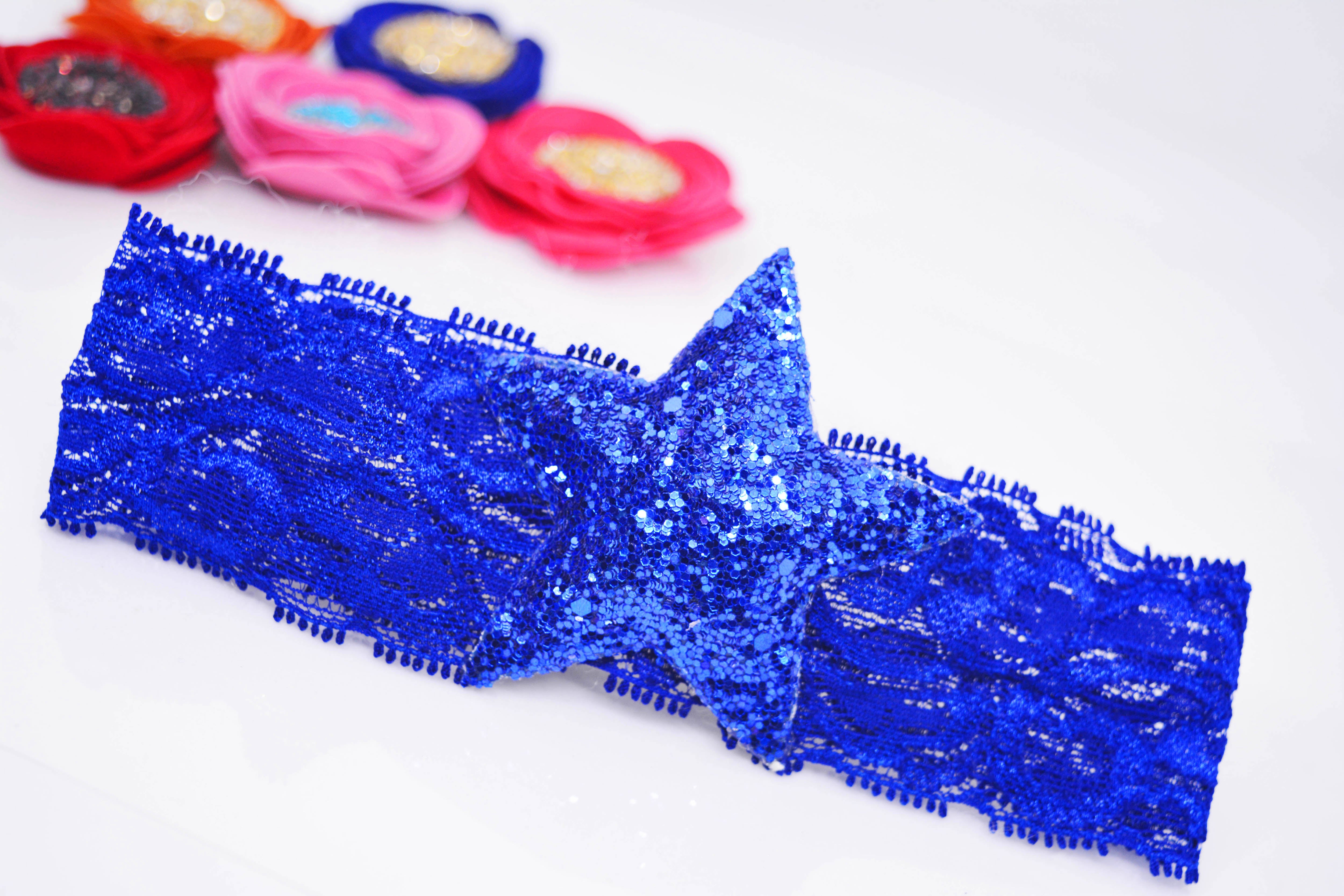 Star Broad Stretchable Lace Headband - Navy Blue