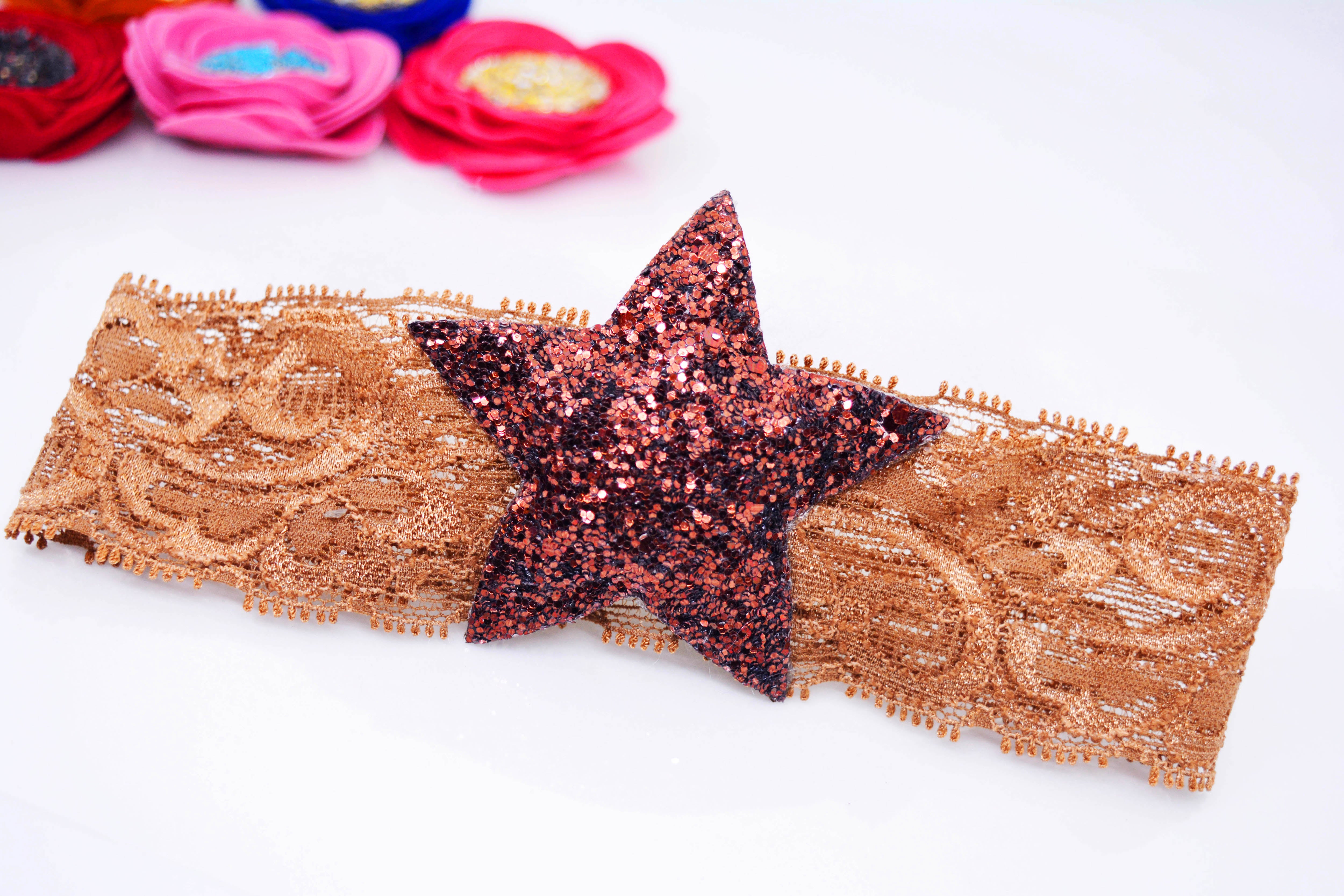 Star Broad Stretchable Lace Headband - Brown
