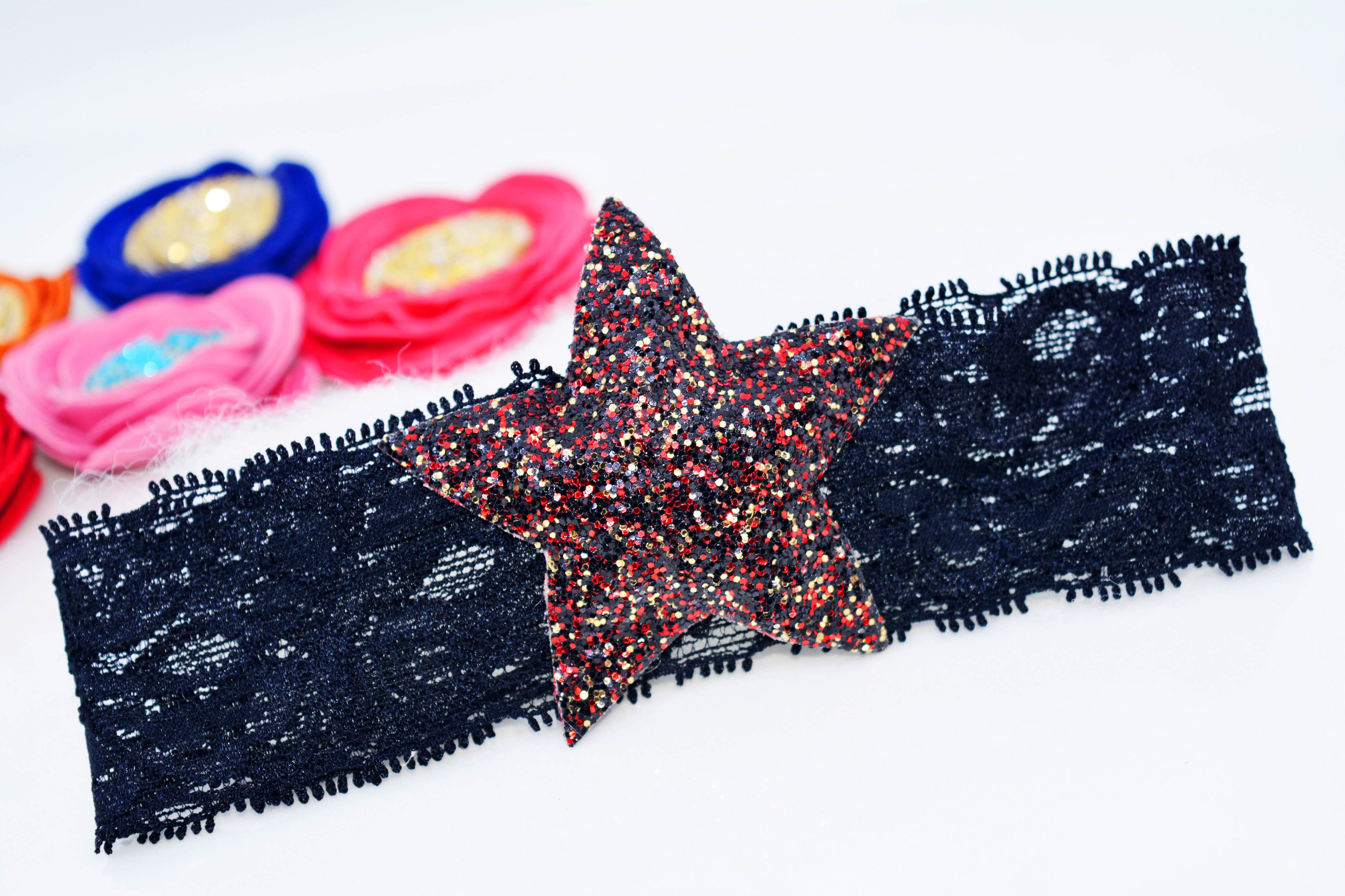Star Broad Stretchable Lace Headband - Red & Black