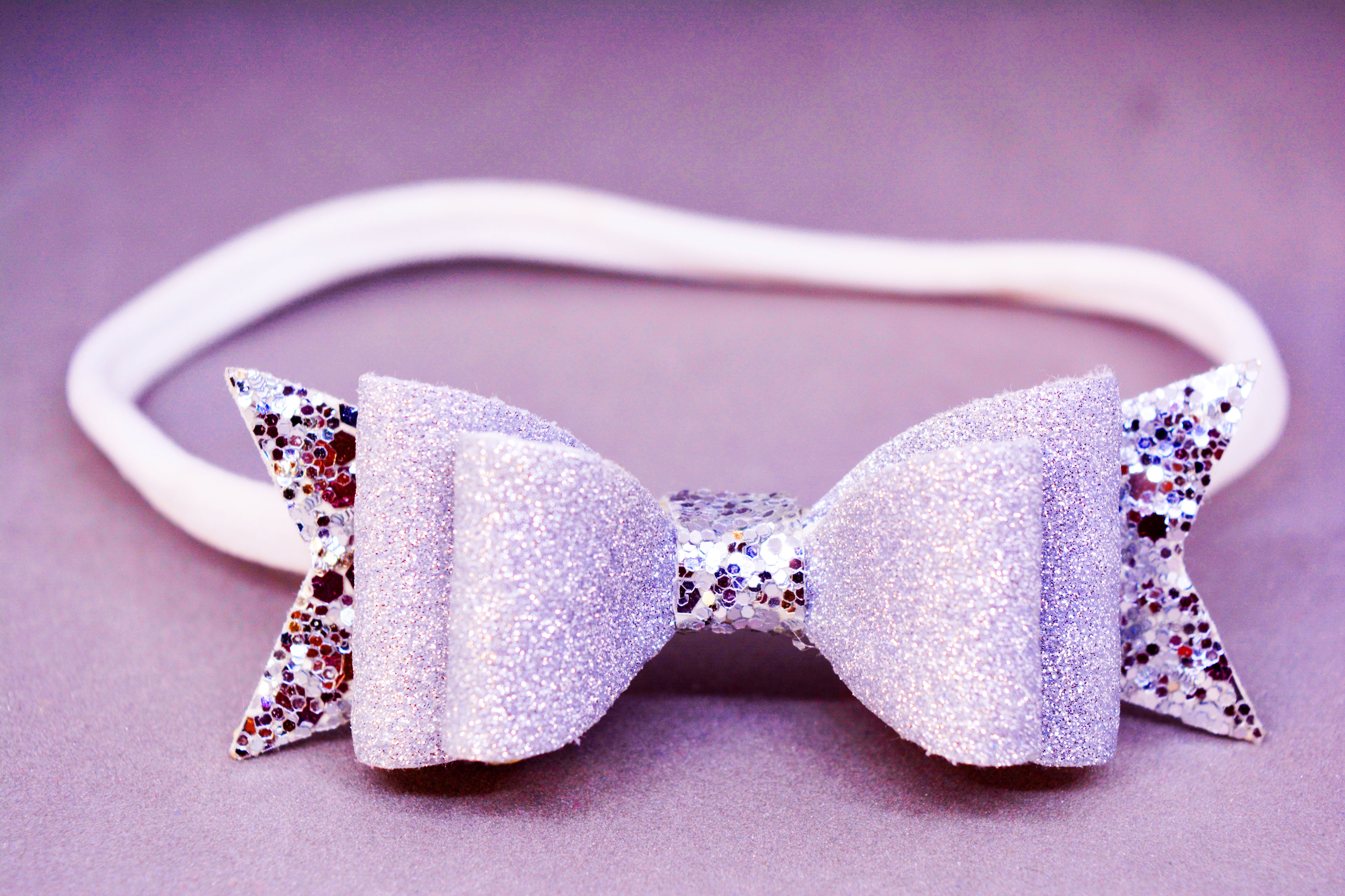 Shimmer Bow with Arrow Soft Stretchable Headband - Silver