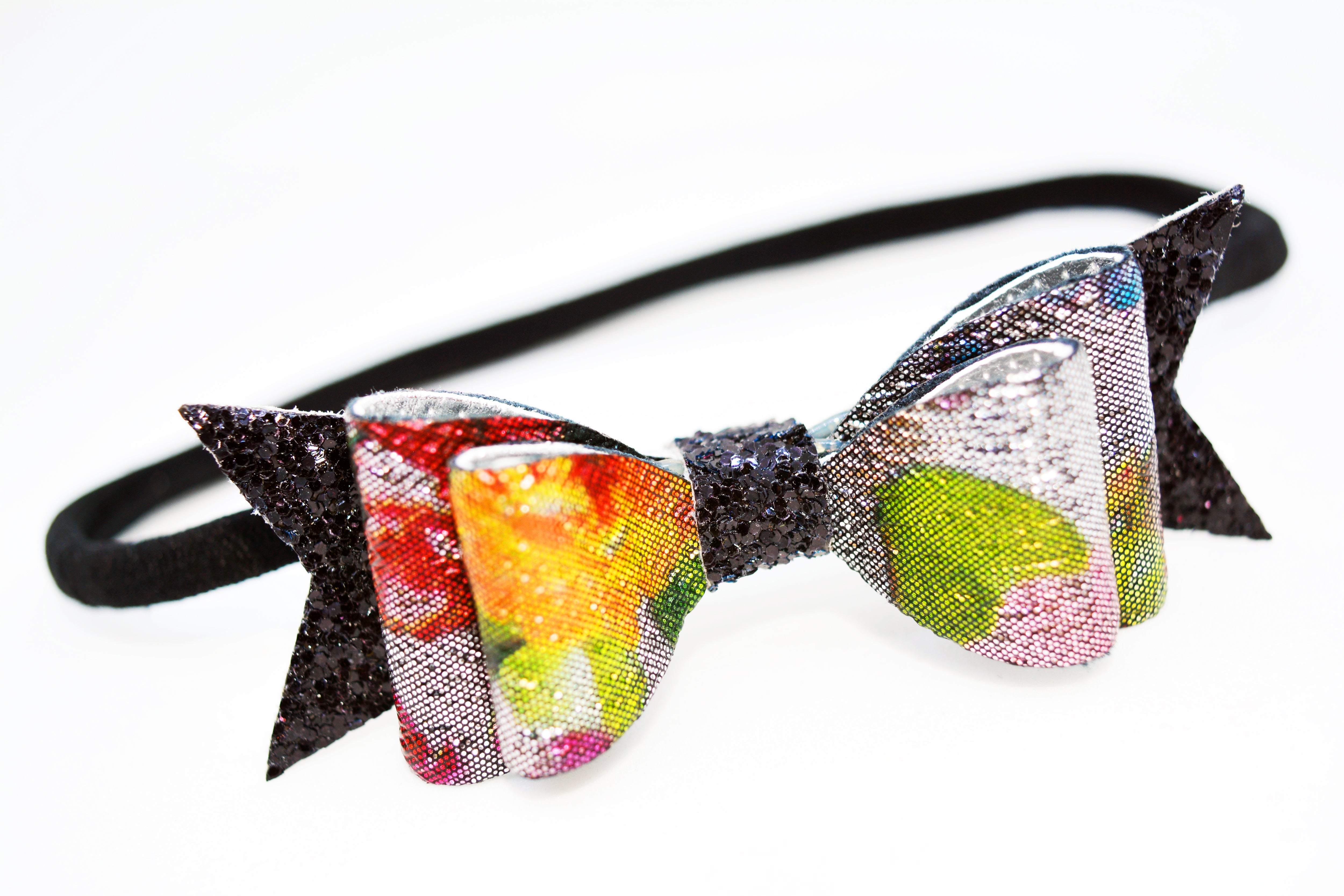 Shimmer Bow with Arrow Soft Stretchable Headband - Black European Flower