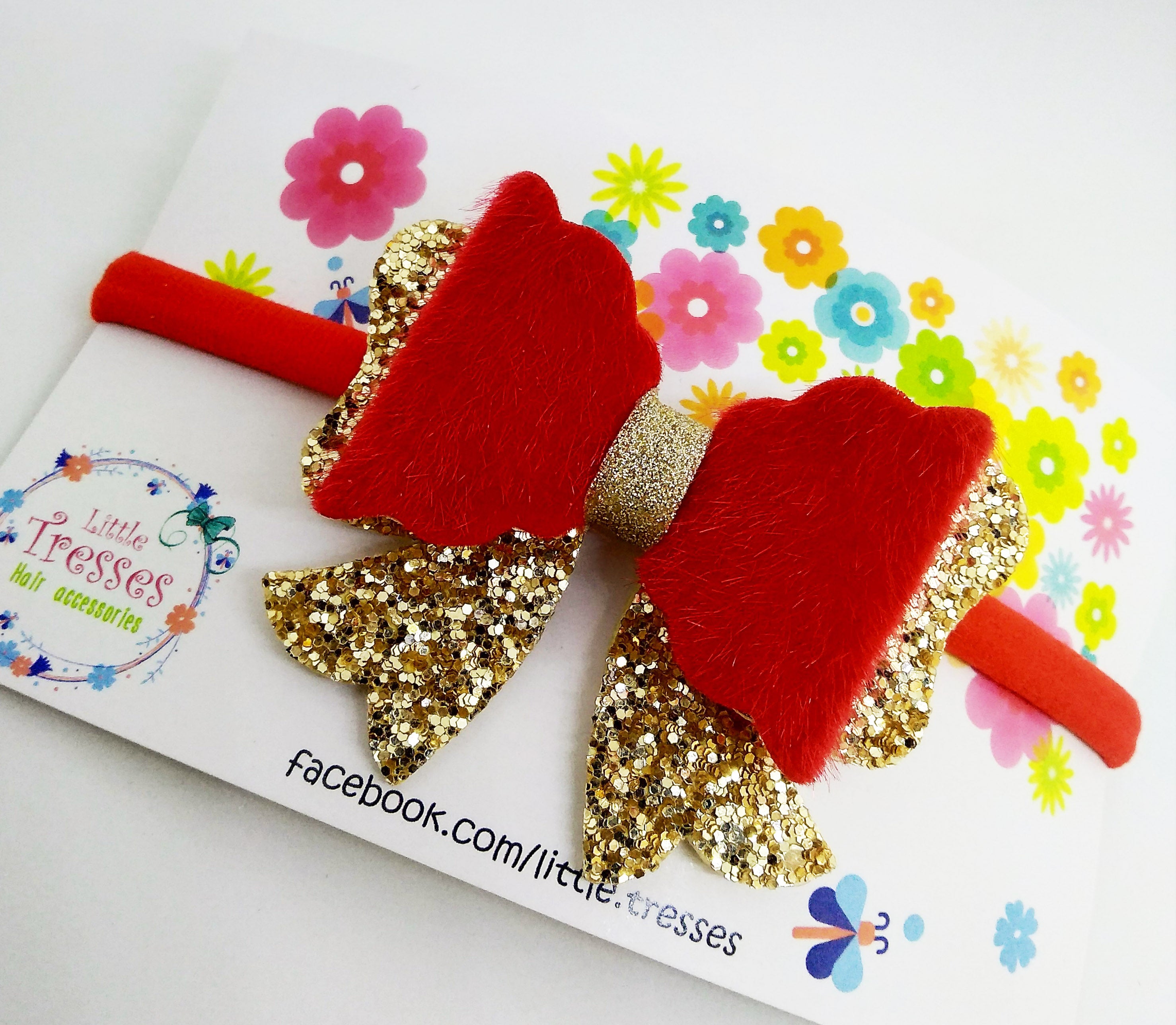 Scalloped Bow with Arrow Soft Stretchable Headband - Red & Golden