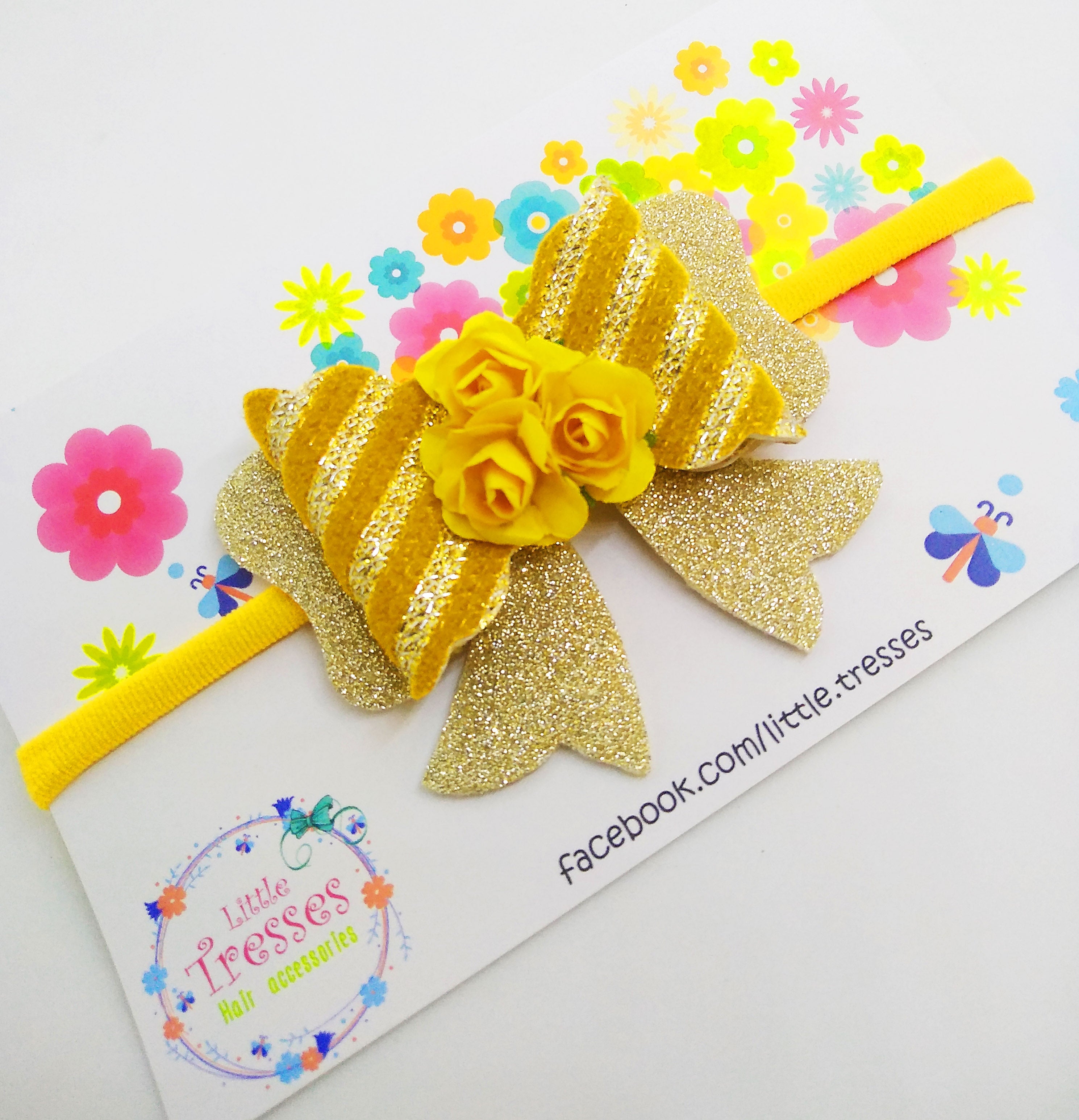 Scalloped Bow with Arrow Soft Stretchable Headband - Yellow Stripes