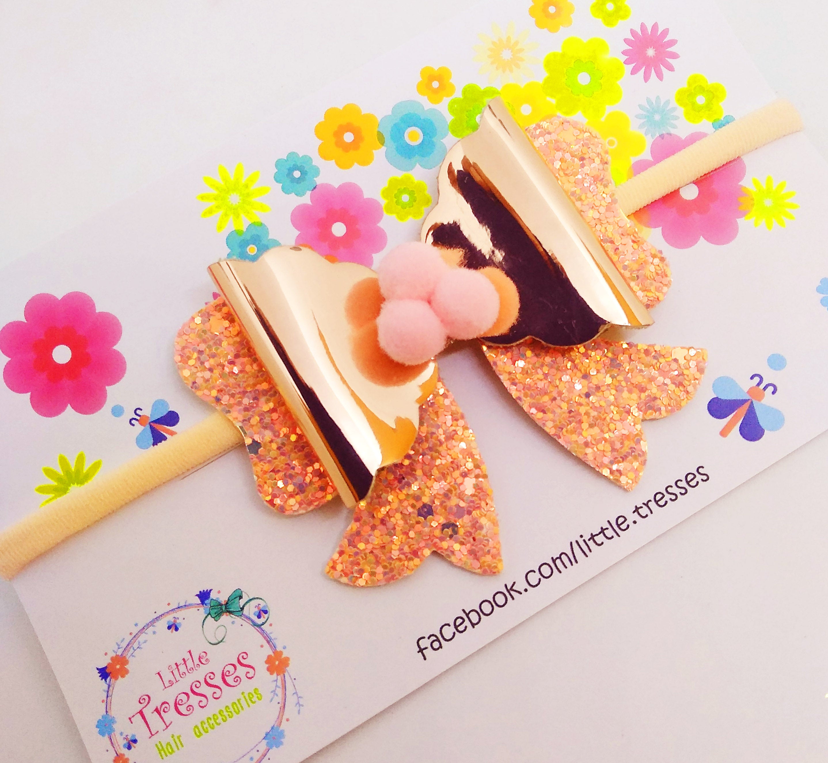 Scalloped Bow with Arrow Soft Stretchable Headband - Peach Mirror