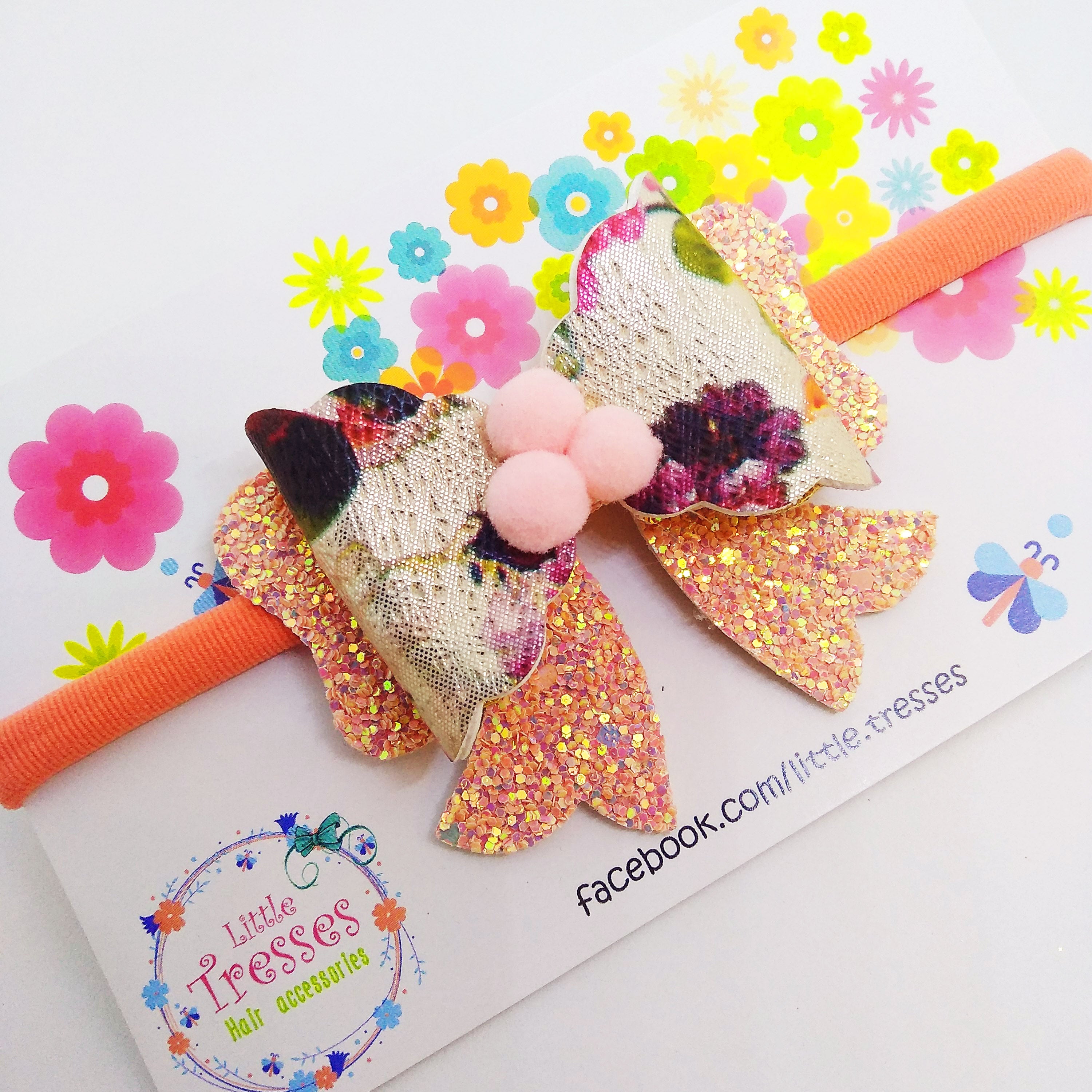 Scalloped Bow with Arrow Soft Stretchable Headband - Peach European Flower